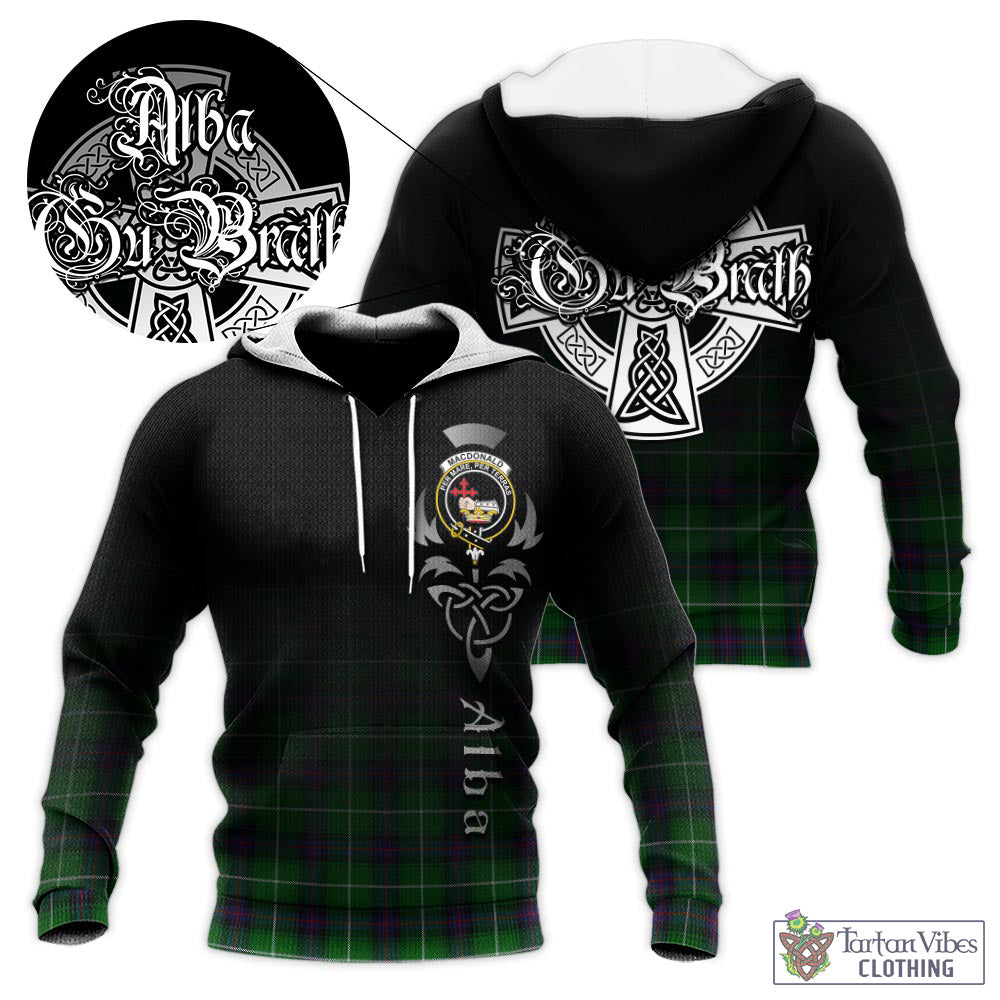 Tartan Vibes Clothing MacDonald of The Isles Tartan Knitted Hoodie Featuring Alba Gu Brath Family Crest Celtic Inspired