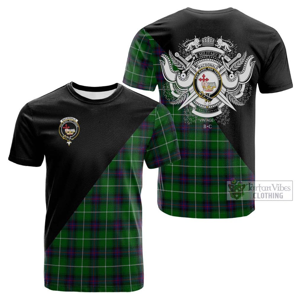 Tartan Vibes Clothing MacDonald of The Isles Tartan Cotton T-shirt with Family Crest and Military Logo Style