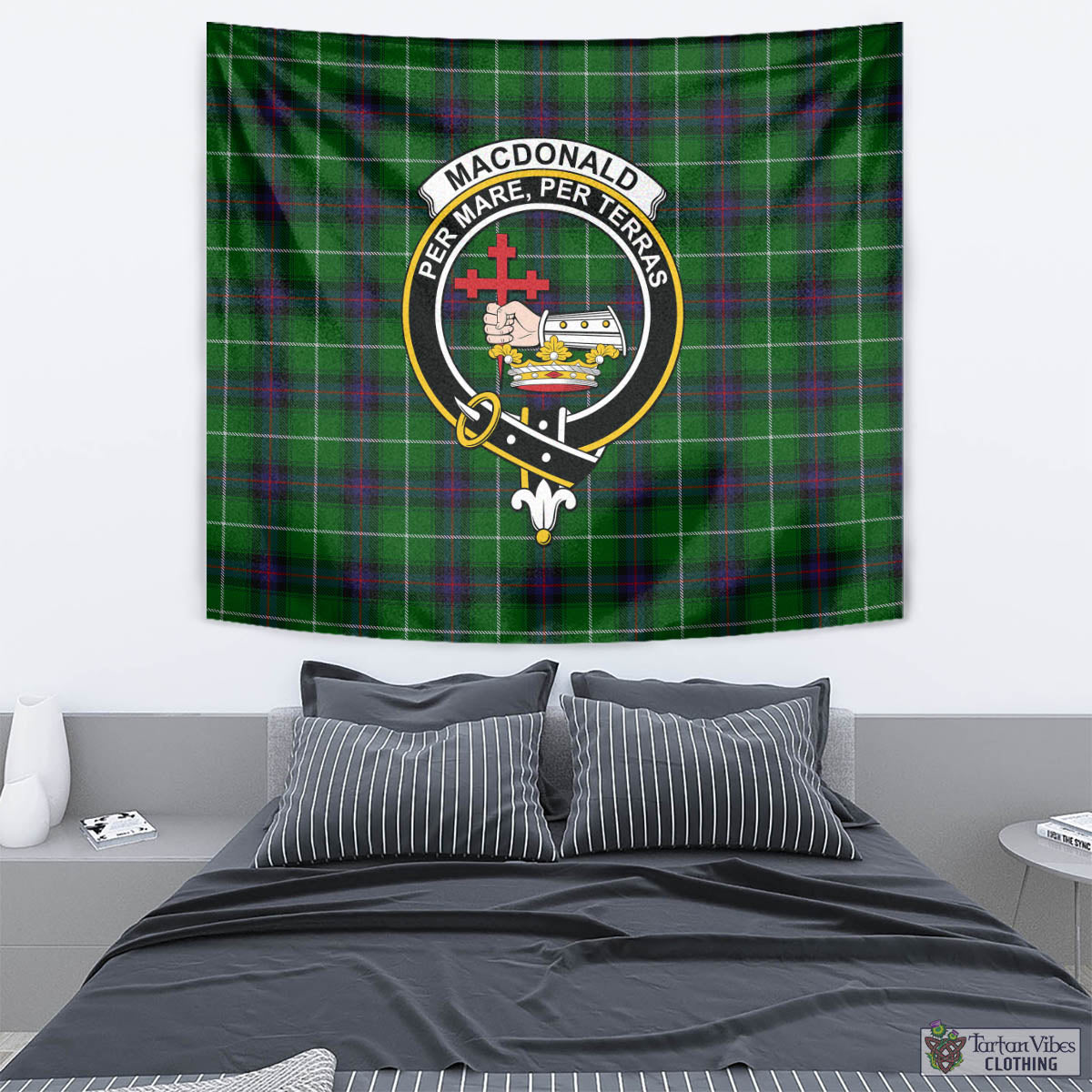 Tartan Vibes Clothing MacDonald of The Isles Tartan Tapestry Wall Hanging and Home Decor for Room with Family Crest