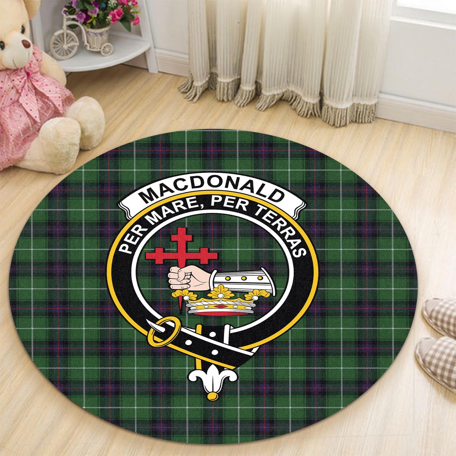 macdonald-of-the-isles-tartan-round-rug-with-family-crest