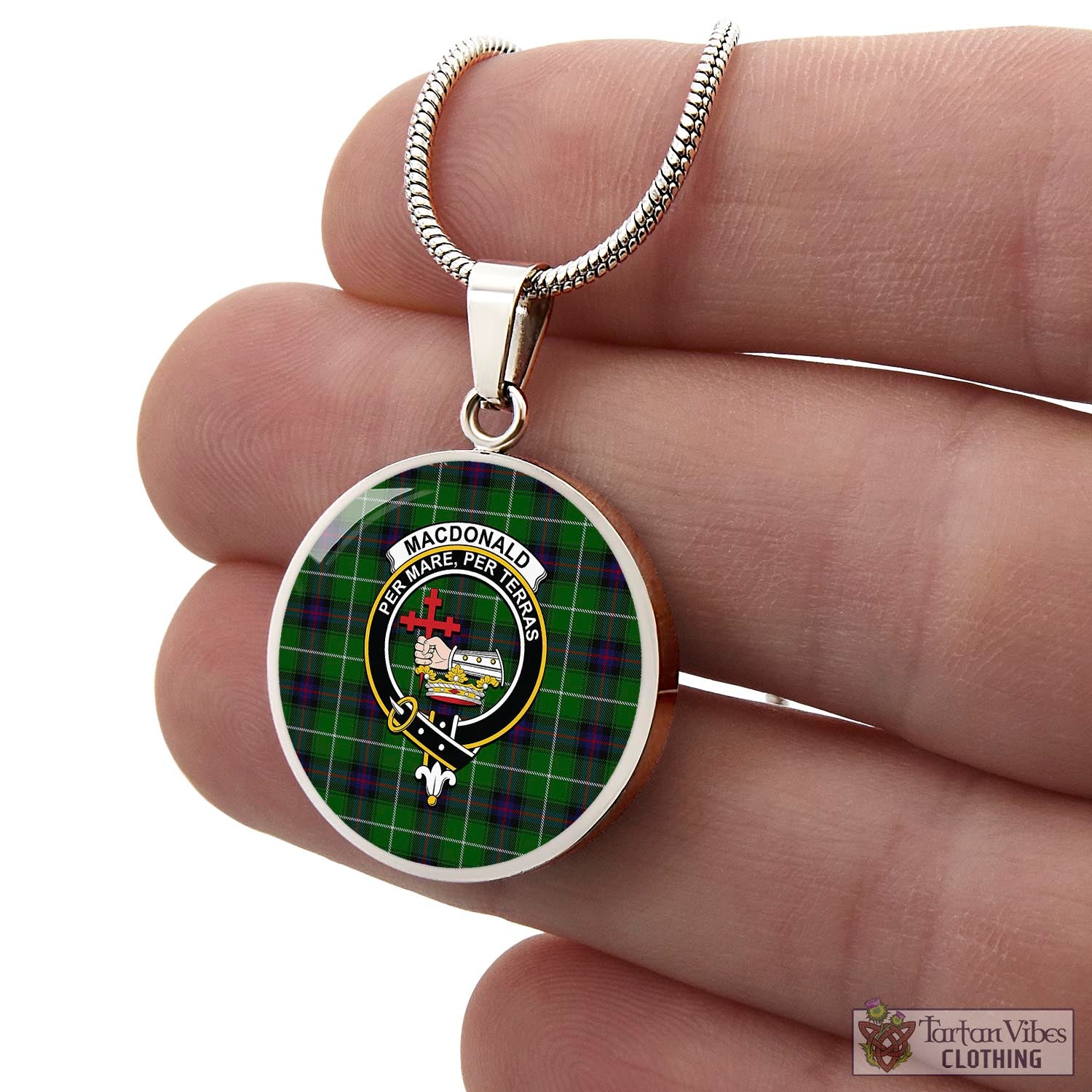 Tartan Vibes Clothing MacDonald of The Isles Tartan Circle Necklace with Family Crest