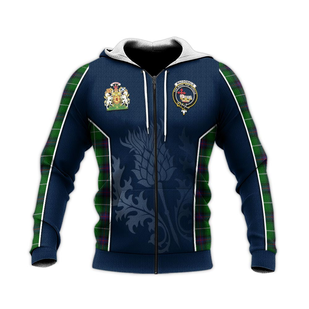 Tartan Vibes Clothing MacDonald of The Isles Tartan Knitted Hoodie with Family Crest and Scottish Thistle Vibes Sport Style