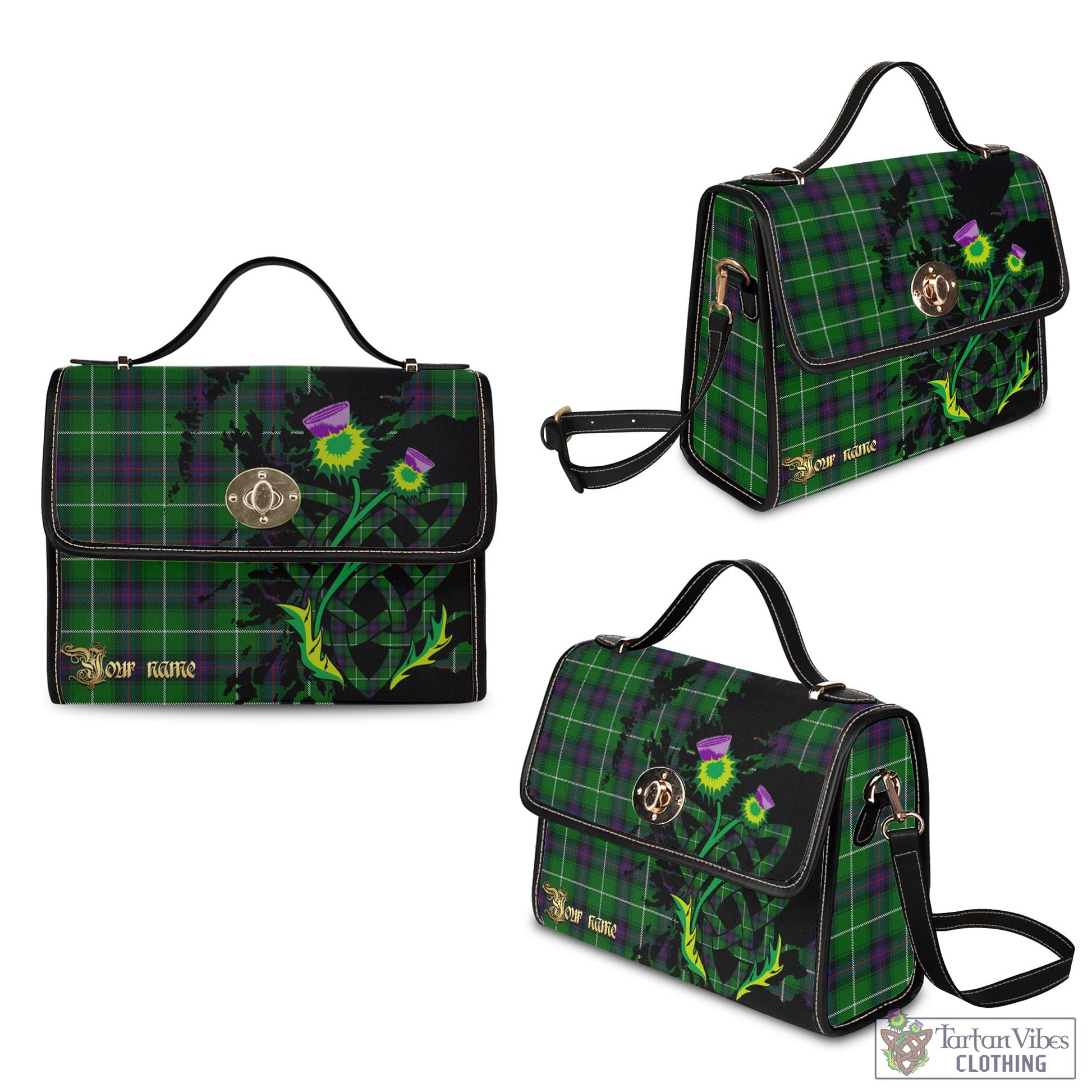 Tartan Vibes Clothing MacDonald of The Isles Tartan Waterproof Canvas Bag with Scotland Map and Thistle Celtic Accents