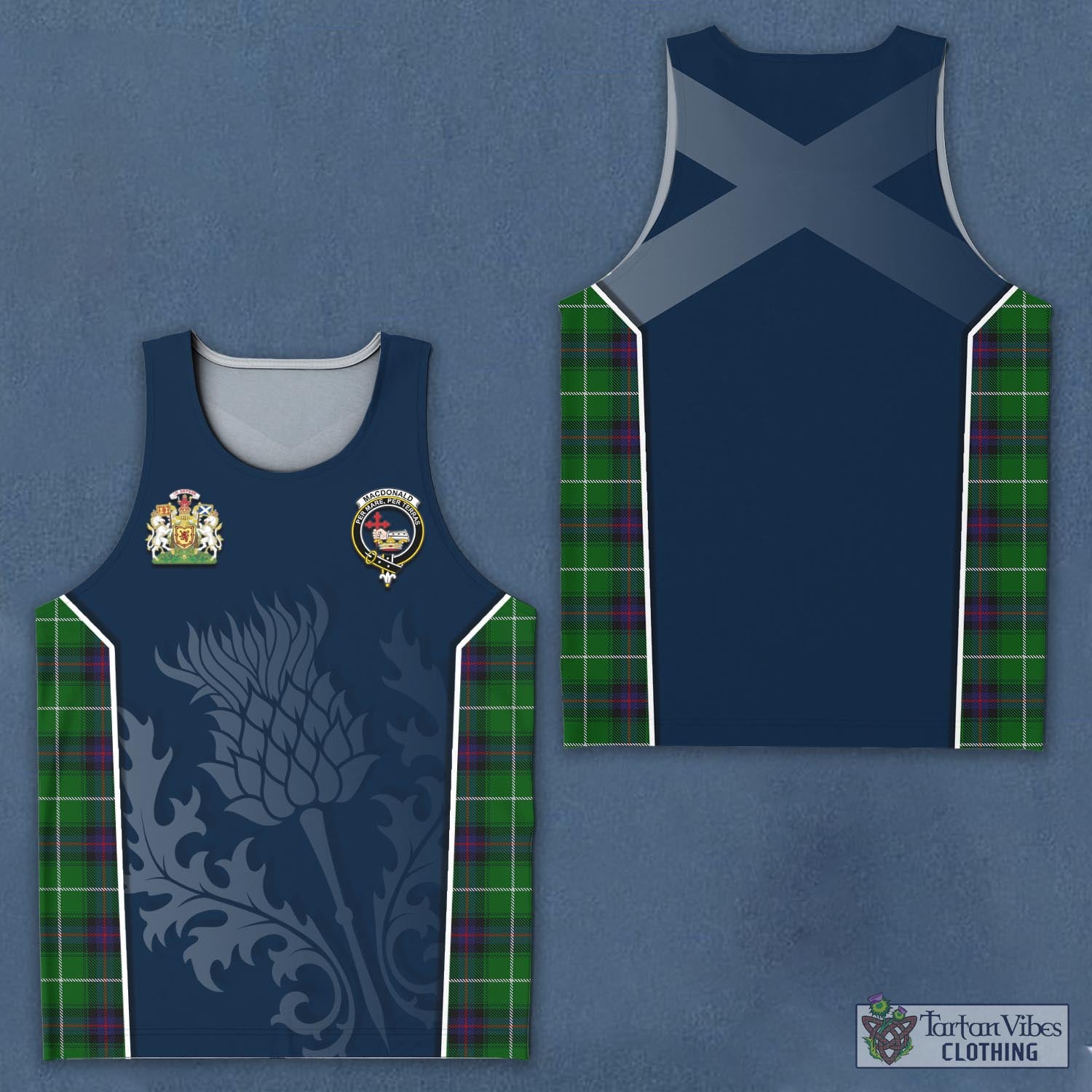 Tartan Vibes Clothing MacDonald of The Isles Tartan Men's Tanks Top with Family Crest and Scottish Thistle Vibes Sport Style