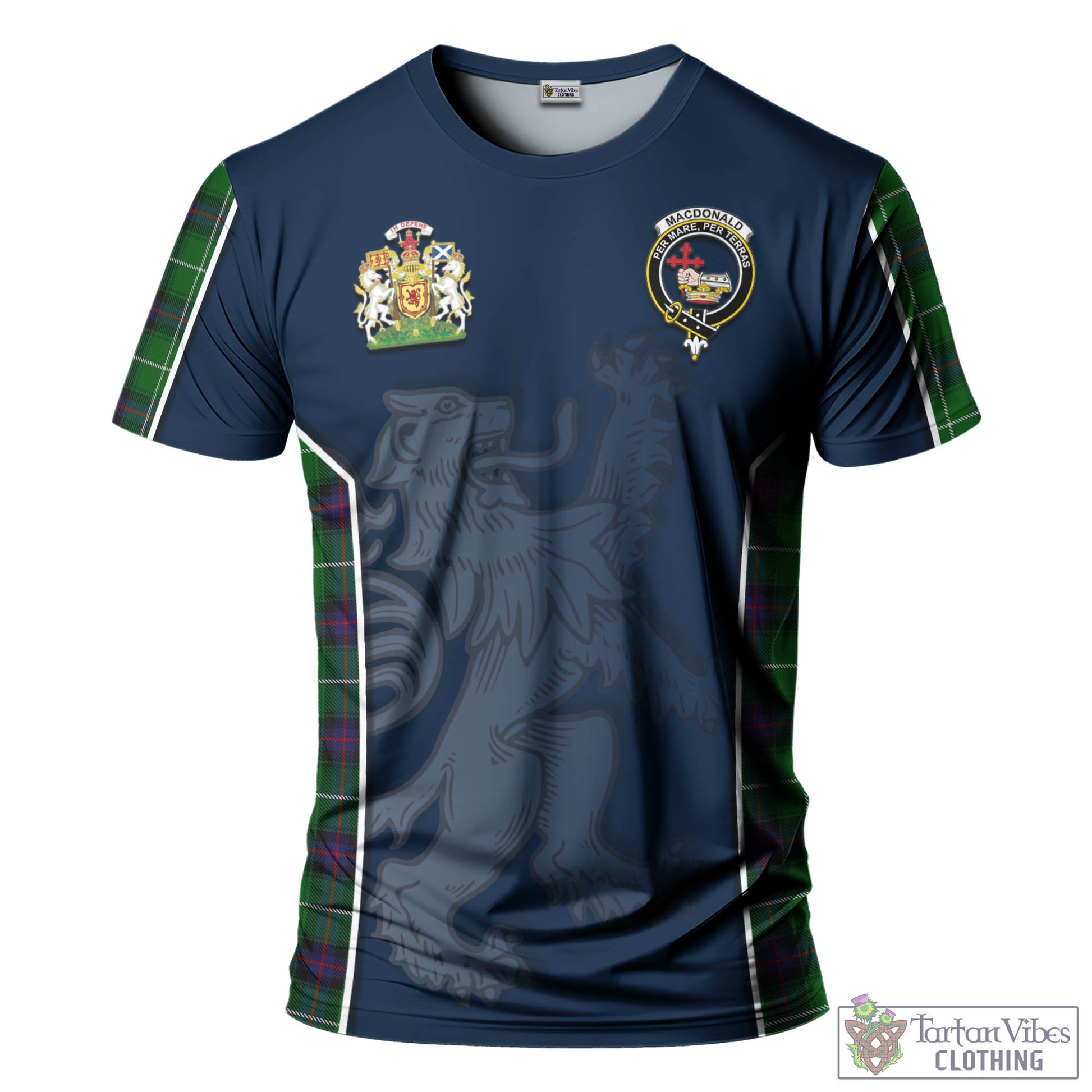 Tartan Vibes Clothing MacDonald of The Isles Tartan T-Shirt with Family Crest and Lion Rampant Vibes Sport Style