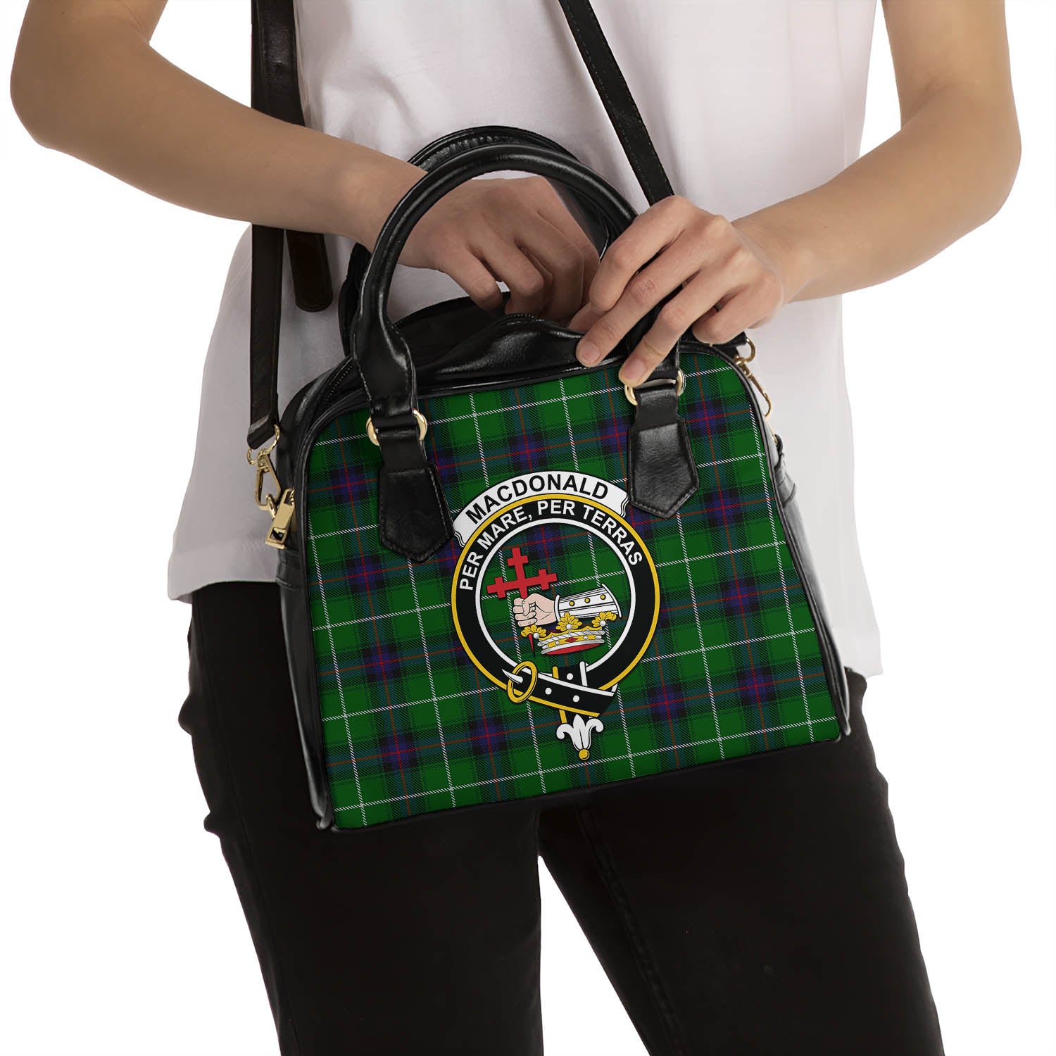 MacDonald of The Isles Tartan Shoulder Handbags with Family Crest - Tartanvibesclothing