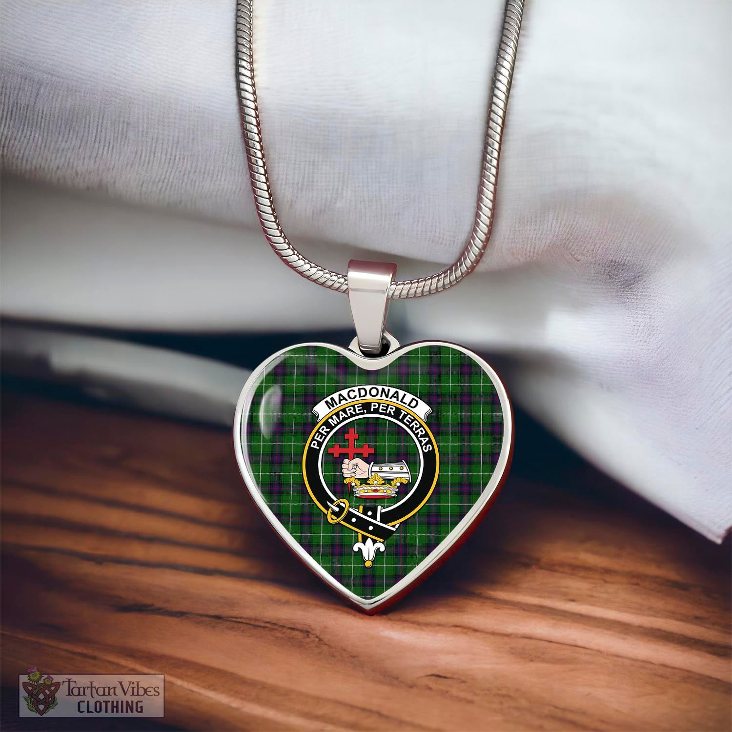 Tartan Vibes Clothing MacDonald of The Isles Tartan Heart Necklace with Family Crest