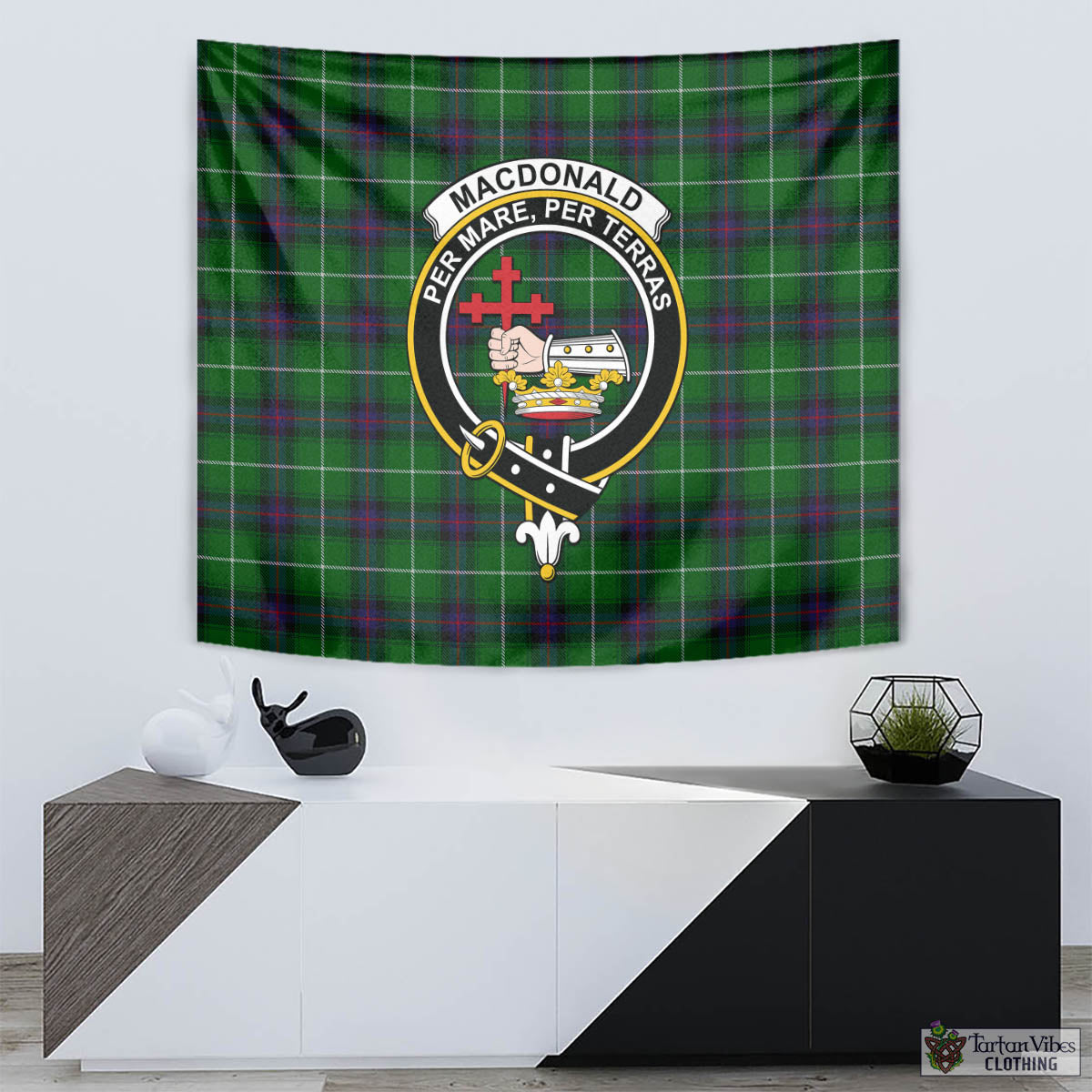 Tartan Vibes Clothing MacDonald of The Isles Tartan Tapestry Wall Hanging and Home Decor for Room with Family Crest