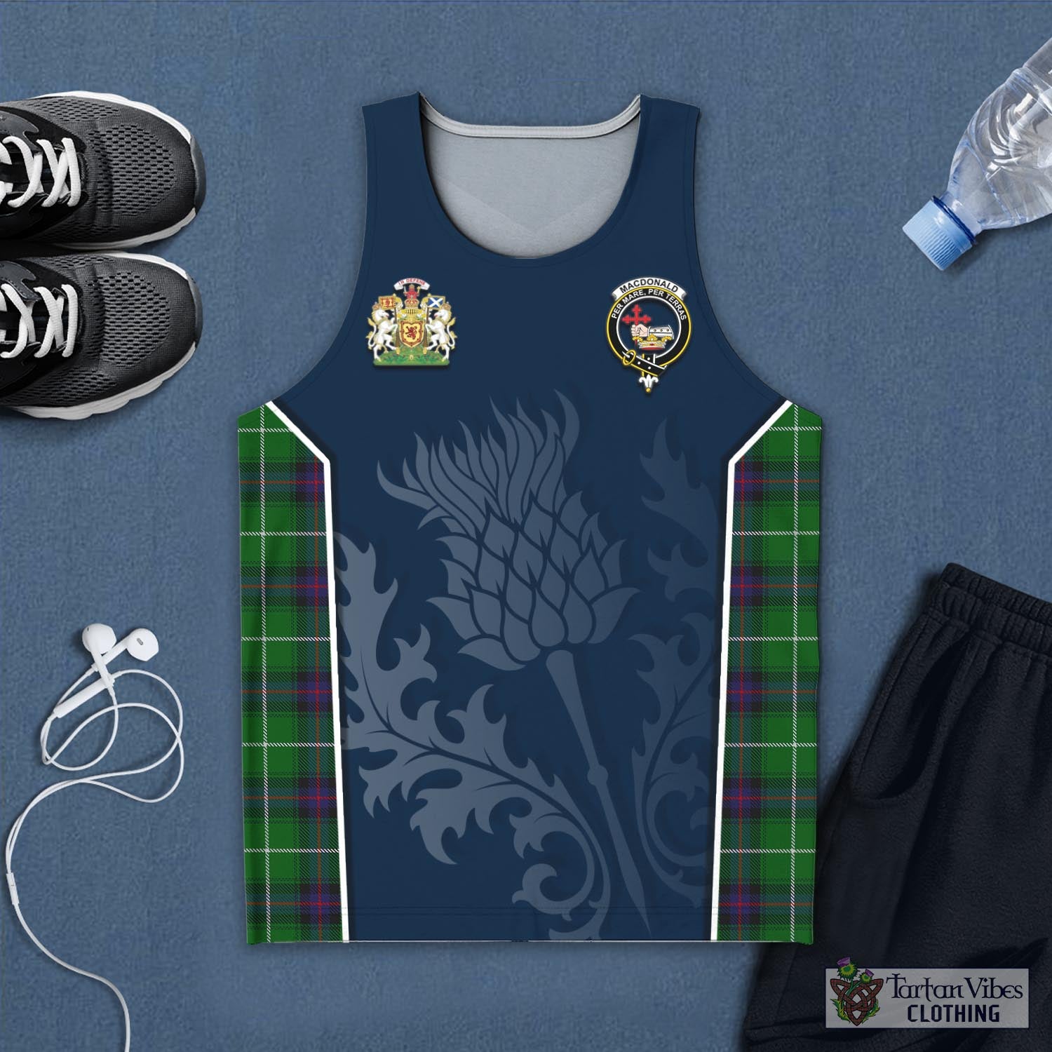 Tartan Vibes Clothing MacDonald of The Isles Tartan Men's Tanks Top with Family Crest and Scottish Thistle Vibes Sport Style