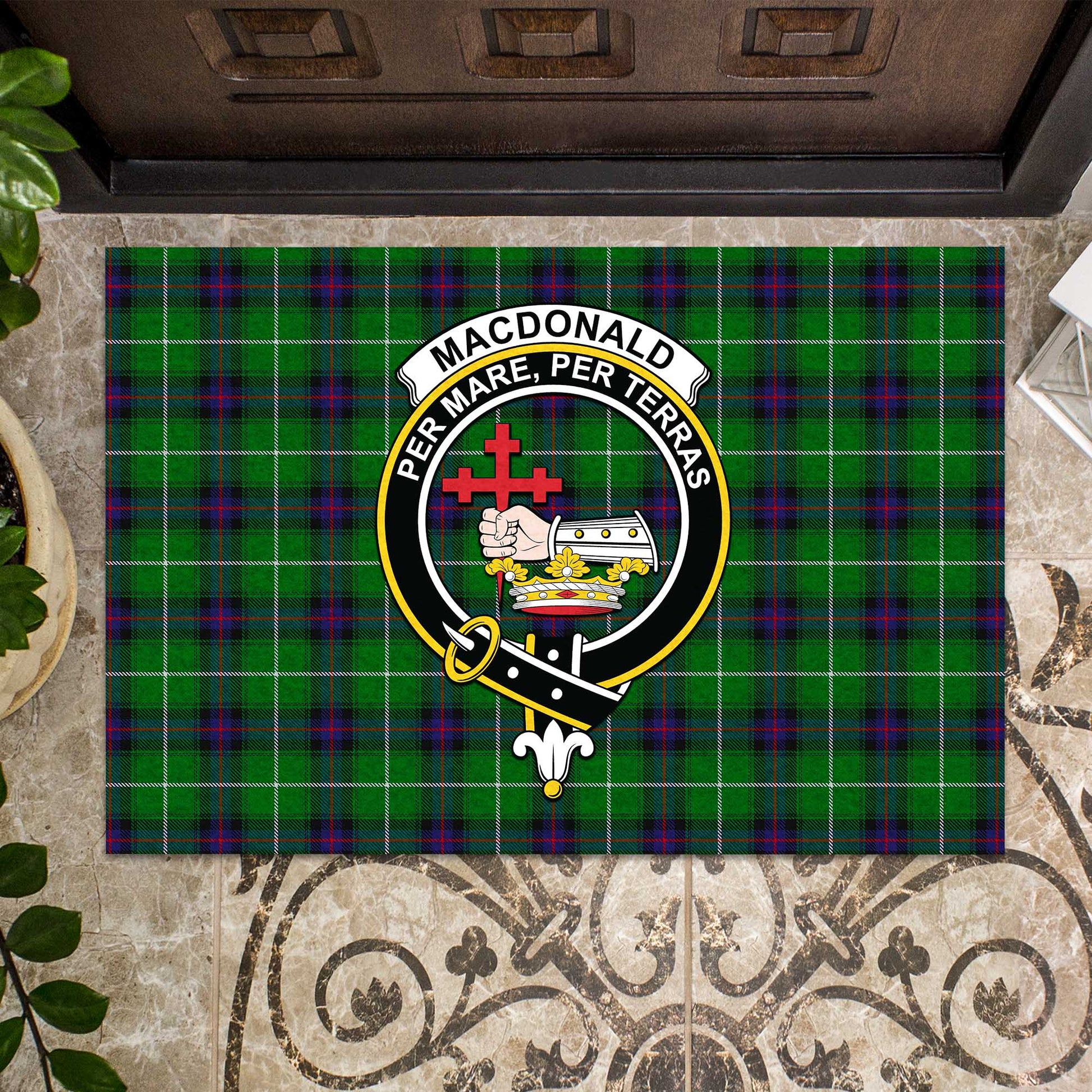 MacDonald of The Isles Tartan Door Mat with Family Crest - Tartanvibesclothing