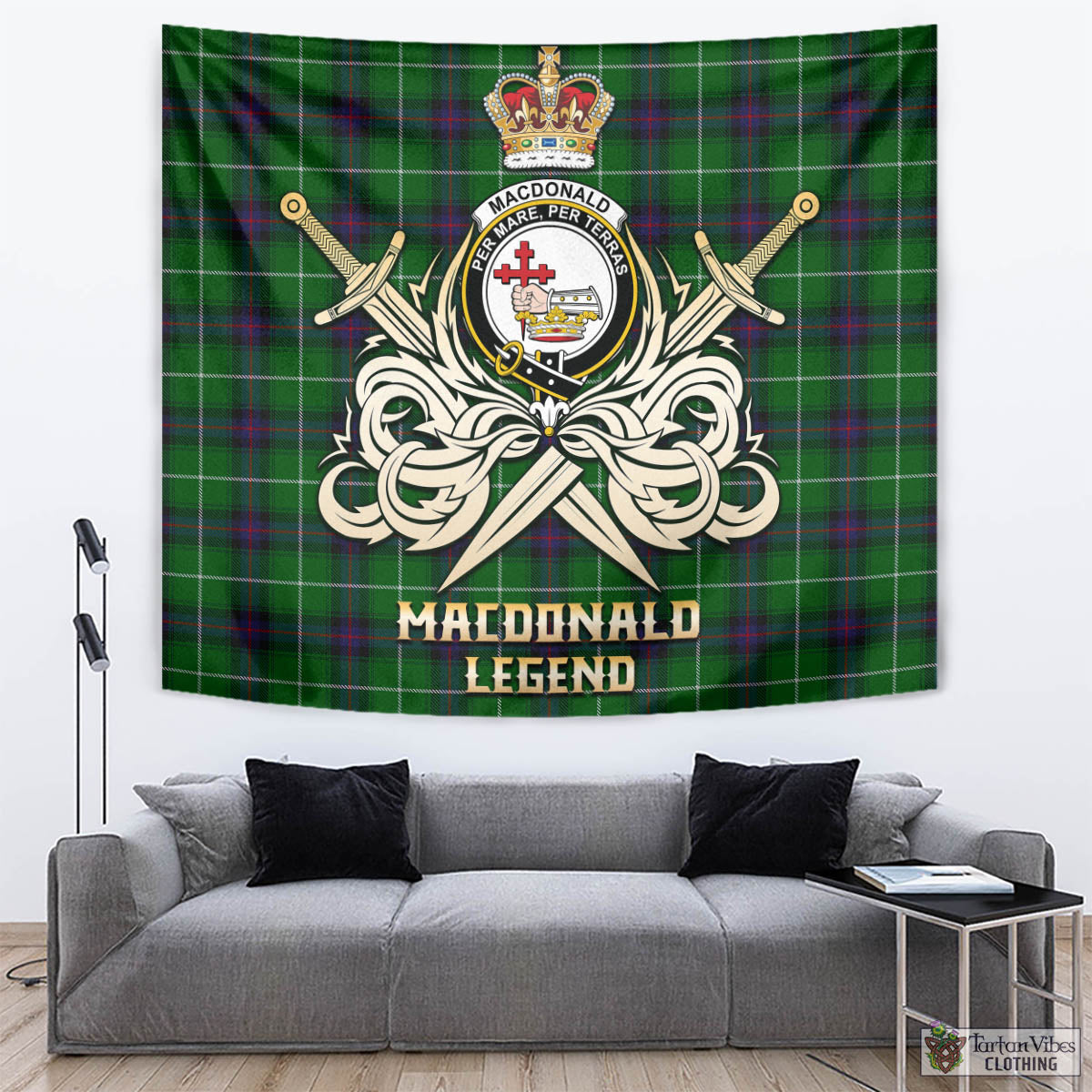 Tartan Vibes Clothing MacDonald of The Isles Tartan Tapestry with Clan Crest and the Golden Sword of Courageous Legacy