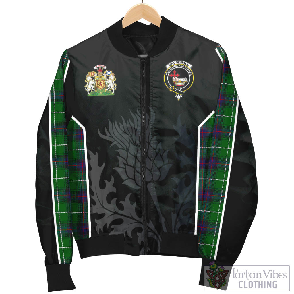 Tartan Vibes Clothing MacDonald of The Isles Tartan Bomber Jacket with Family Crest and Scottish Thistle Vibes Sport Style