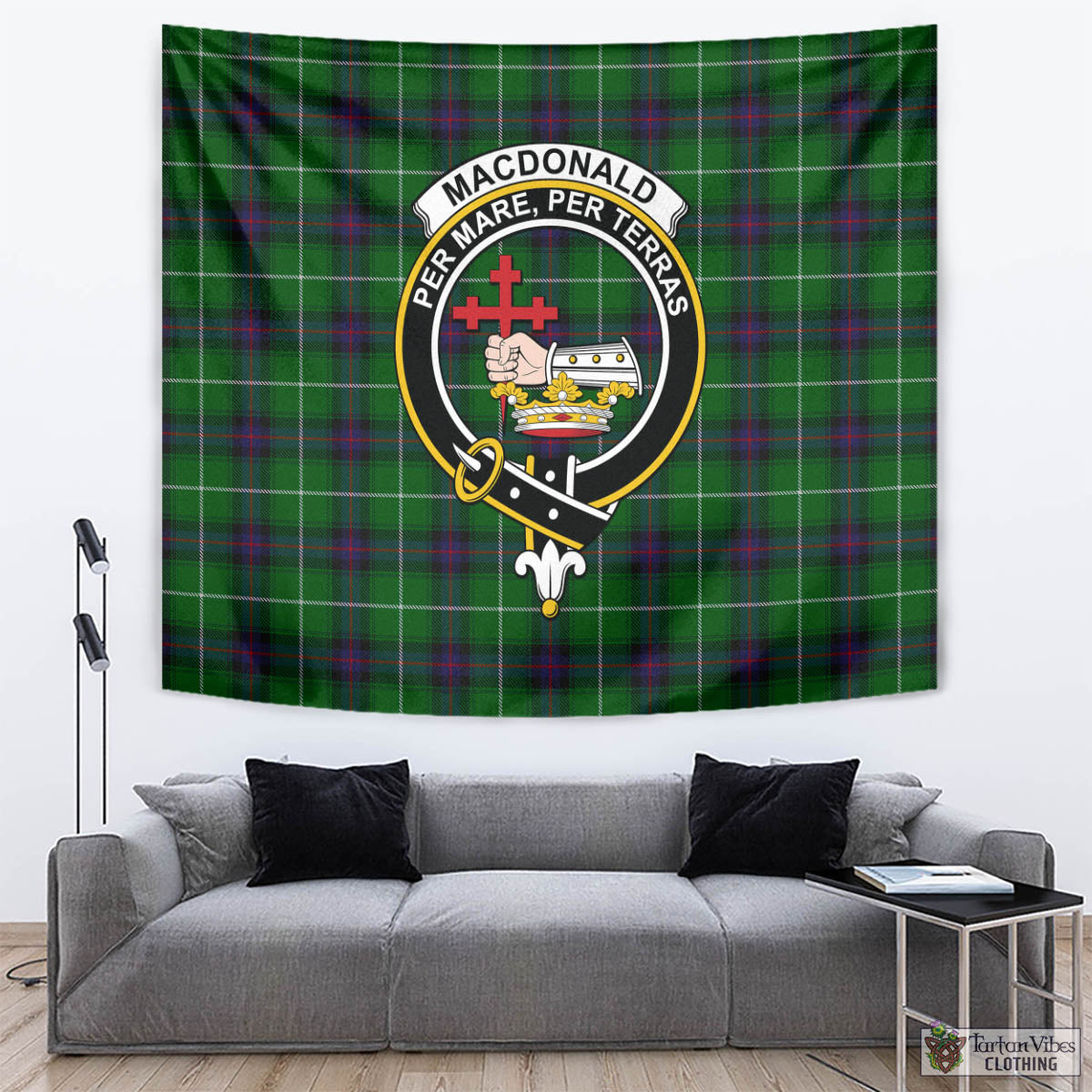 Tartan Vibes Clothing MacDonald of The Isles Tartan Tapestry Wall Hanging and Home Decor for Room with Family Crest