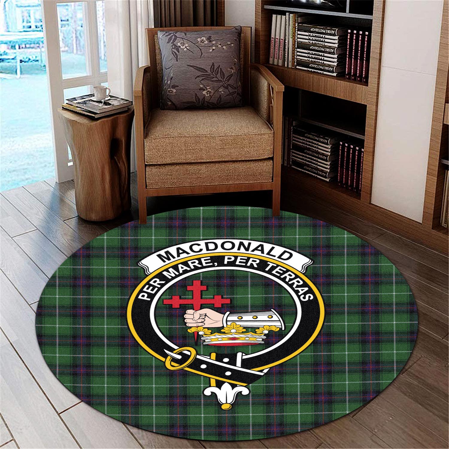 macdonald-of-the-isles-tartan-round-rug-with-family-crest