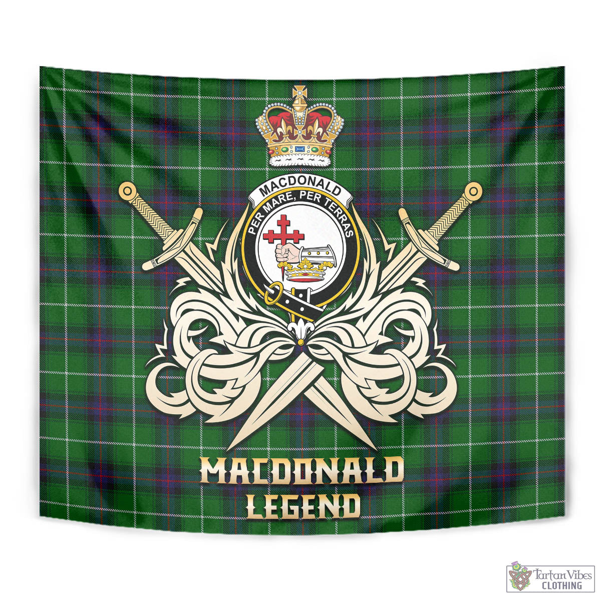 Tartan Vibes Clothing MacDonald of The Isles Tartan Tapestry with Clan Crest and the Golden Sword of Courageous Legacy