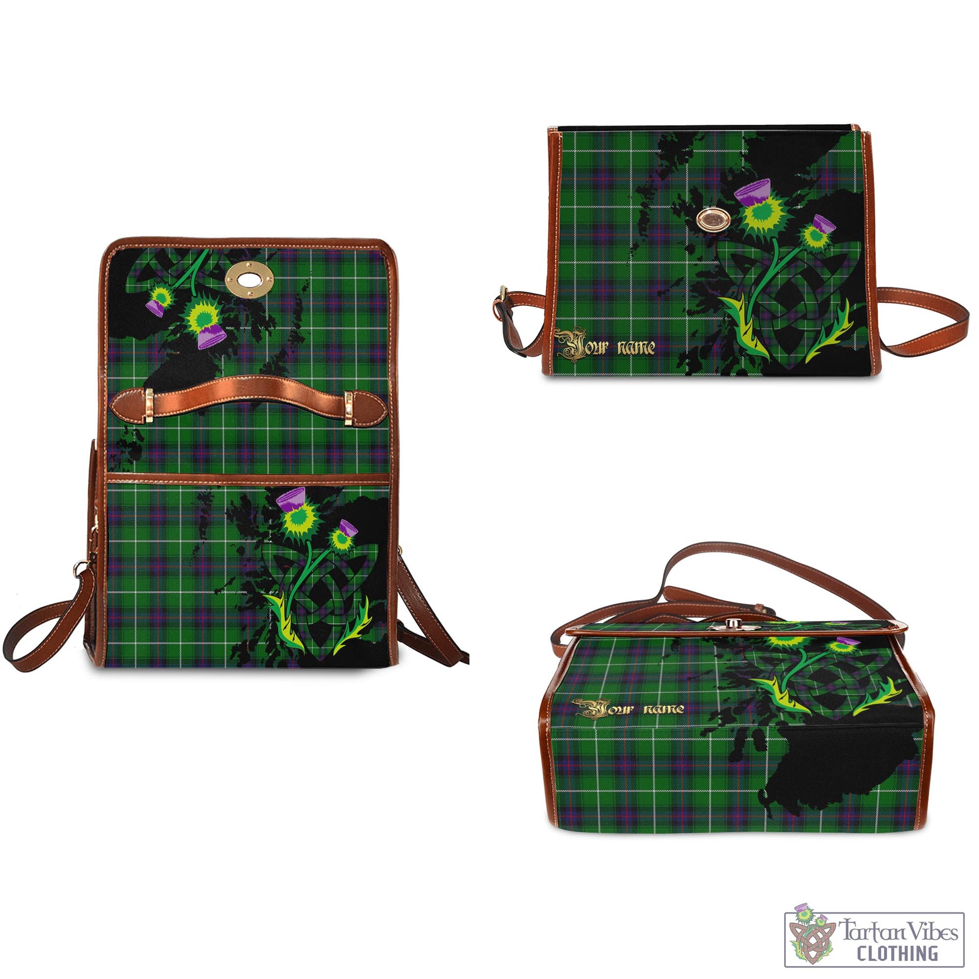 Tartan Vibes Clothing MacDonald of The Isles Tartan Waterproof Canvas Bag with Scotland Map and Thistle Celtic Accents