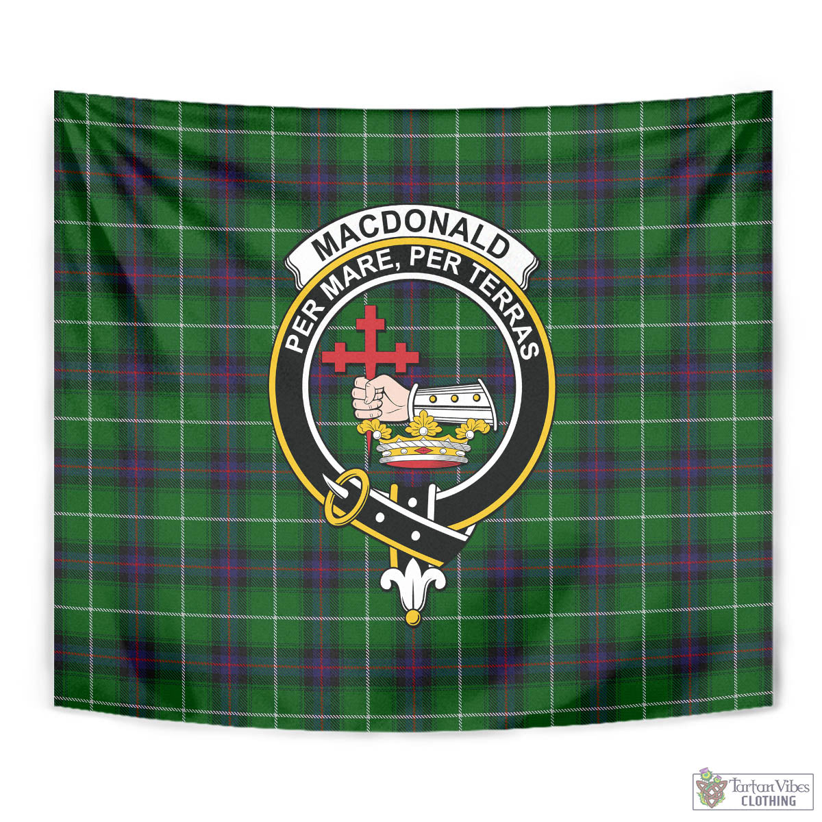 Tartan Vibes Clothing MacDonald of The Isles Tartan Tapestry Wall Hanging and Home Decor for Room with Family Crest