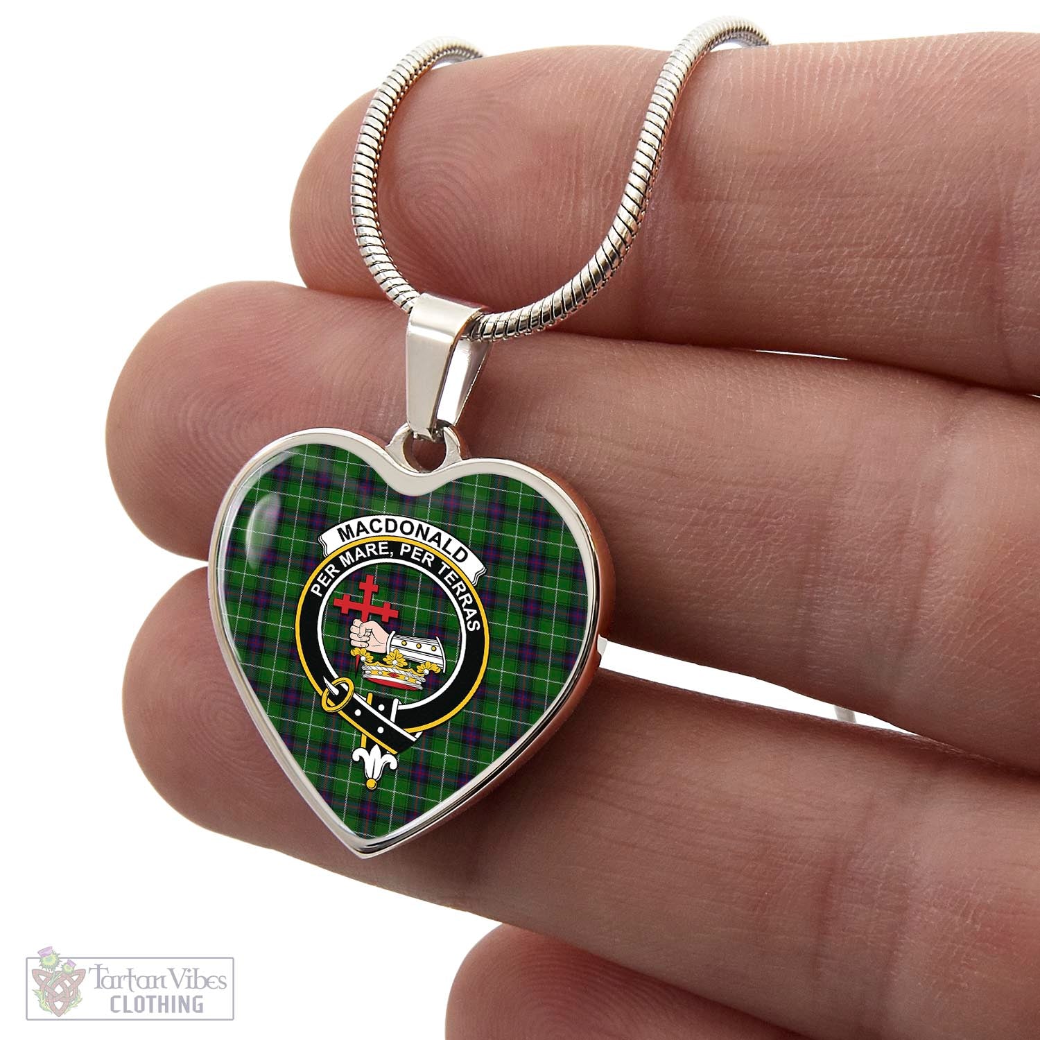 Tartan Vibes Clothing MacDonald of The Isles Tartan Heart Necklace with Family Crest