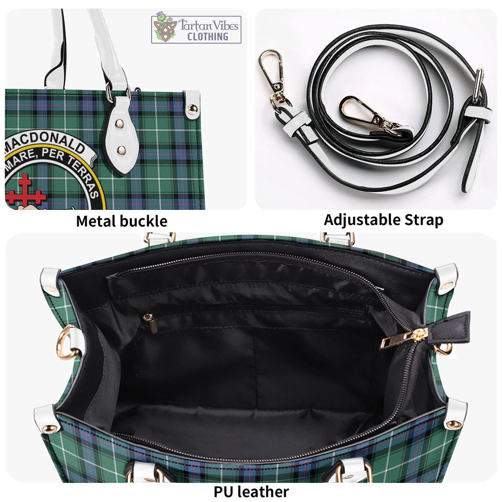 Tartan Vibes Clothing MacDonald of the Isles Hunting Ancient Tartan Luxury Leather Handbags with Family Crest