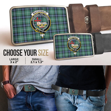 MacDonald of the Isles Hunting Ancient Tartan Belt Buckles with Family Crest