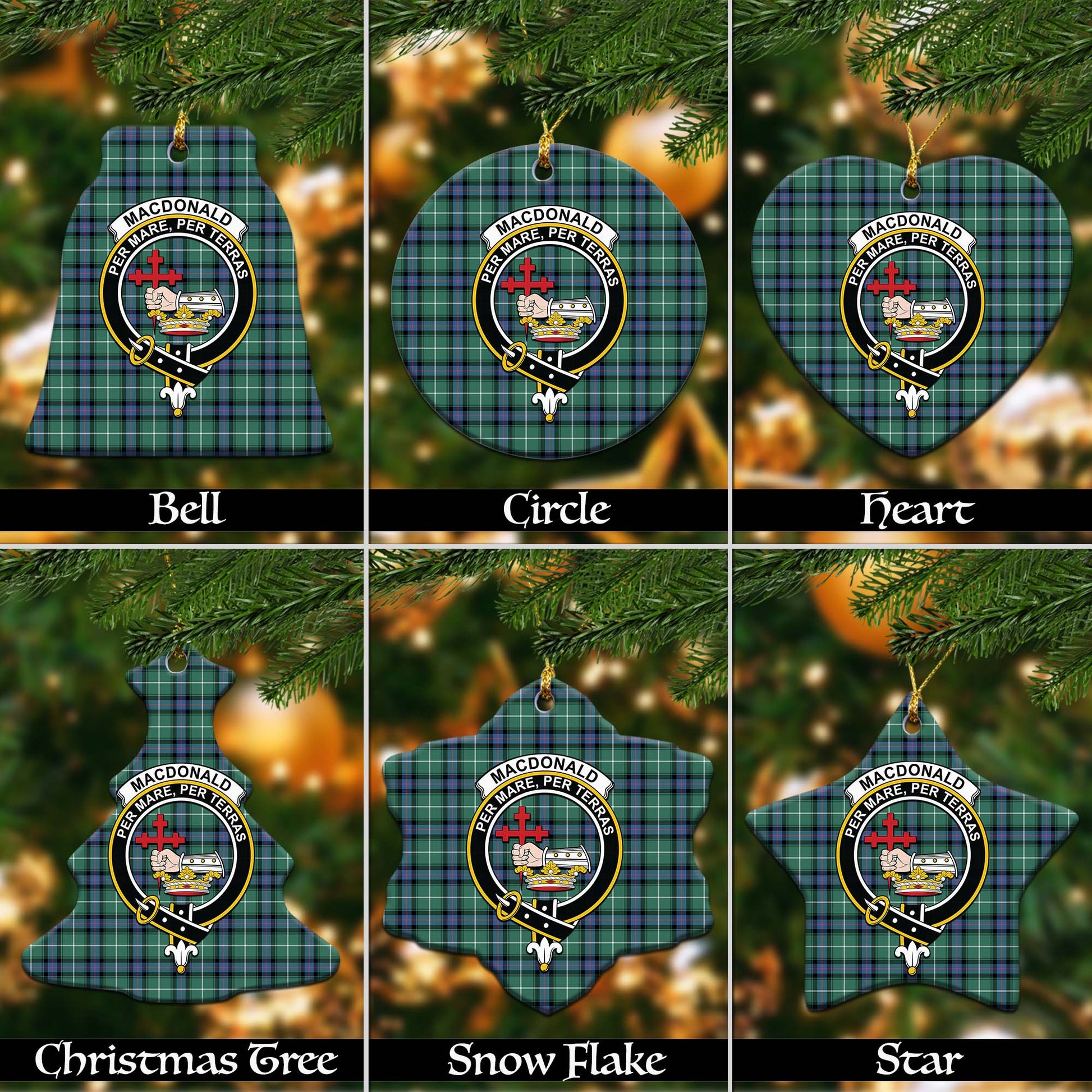 MacDonald of the Isles Hunting Ancient Tartan Christmas Ornaments with Family Crest - Tartanvibesclothing