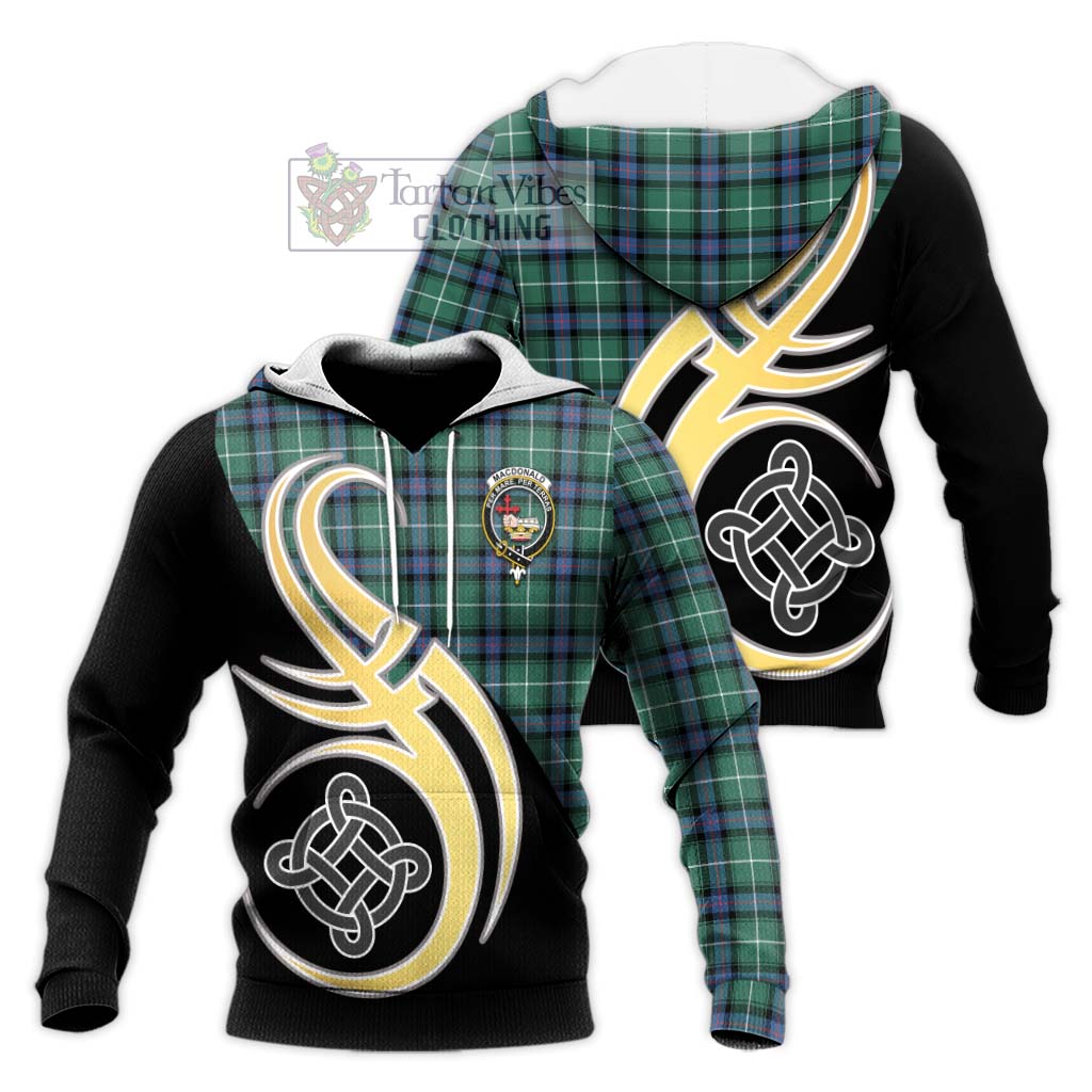 Tartan Vibes Clothing MacDonald of the Isles Hunting Ancient Tartan Knitted Hoodie with Family Crest and Celtic Symbol Style
