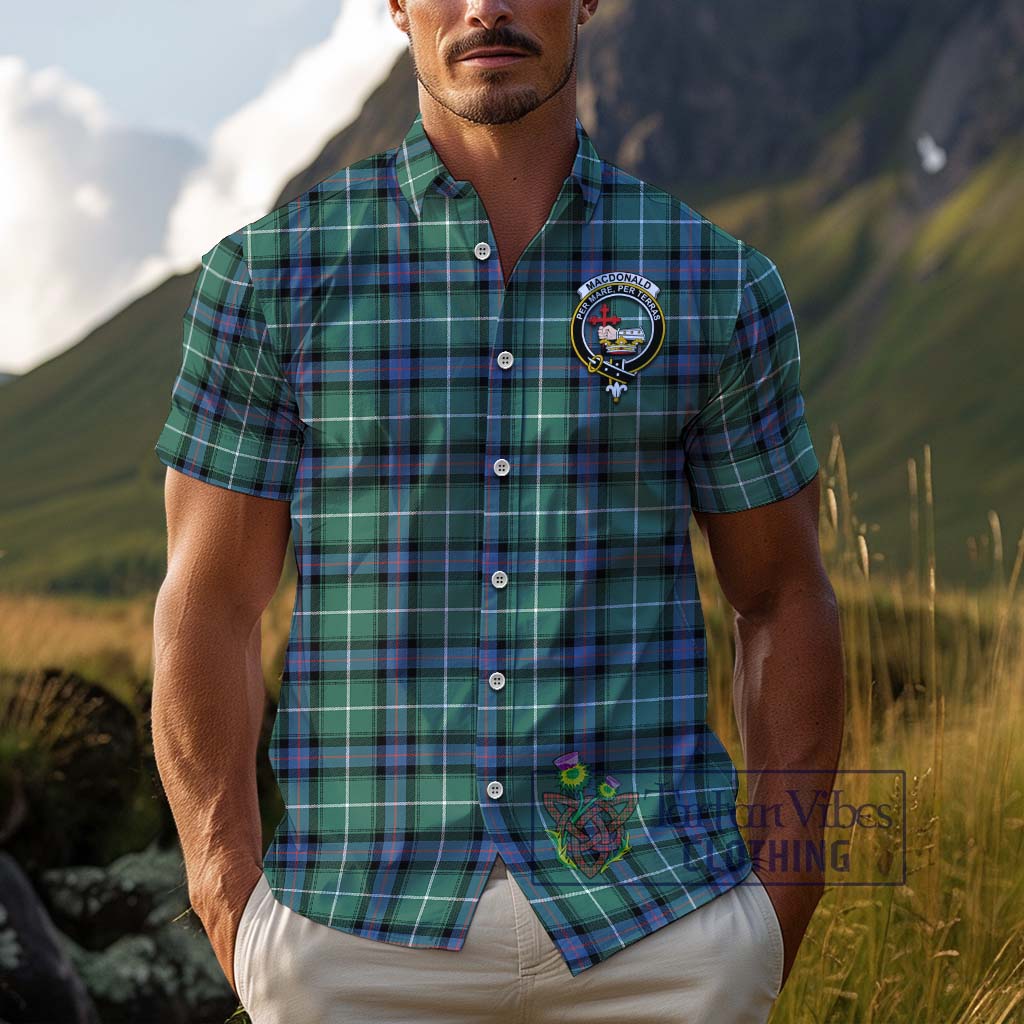 Tartan Vibes Clothing MacDonald of the Isles Hunting Ancient Tartan Cotton Hawaiian Shirt with Family Crest