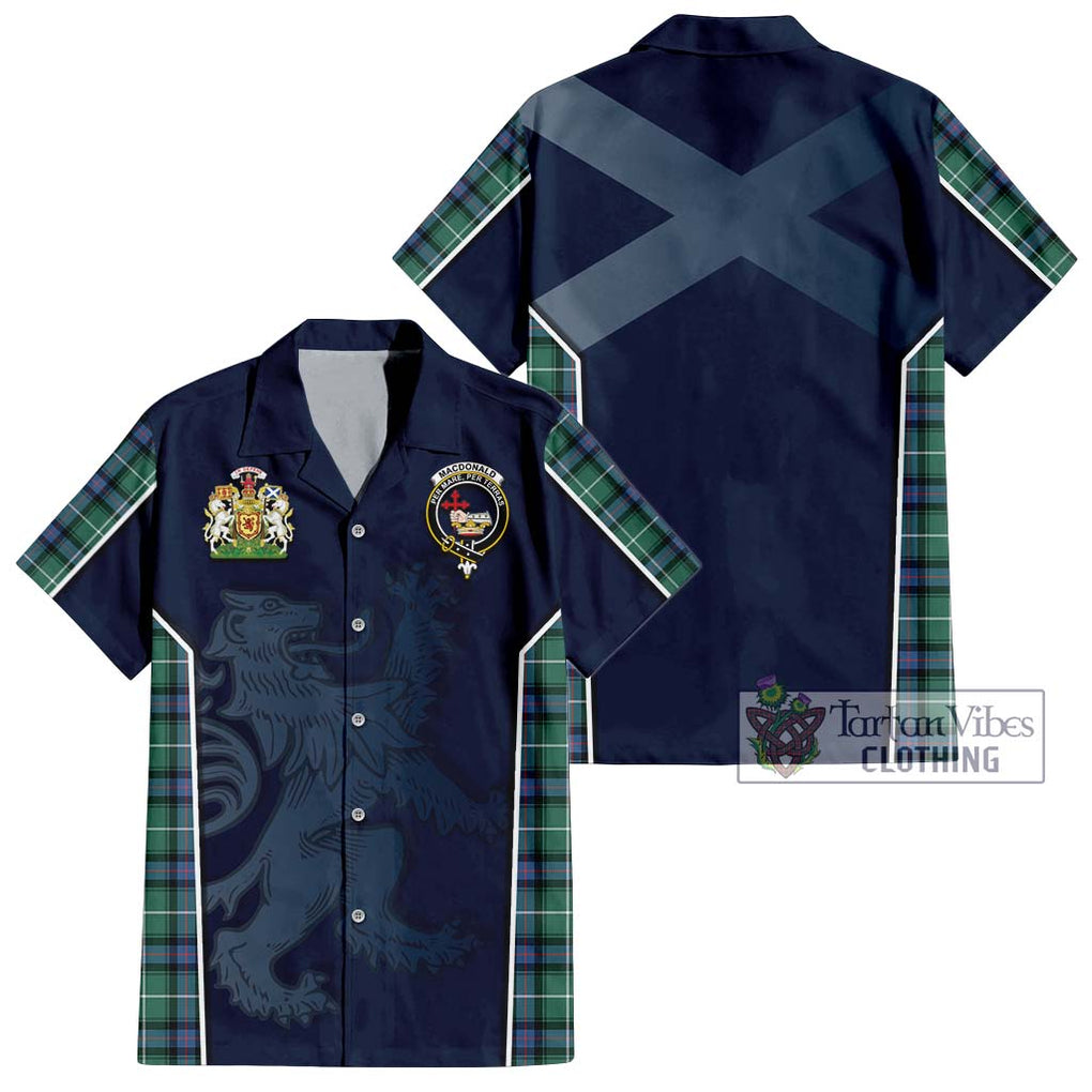 MacDonald of the Isles Hunting Ancient Tartan Short Sleeve Button Shirt with Family Crest and Lion Rampant Vibes Sport Style Kid - Tartan Vibes Clothing