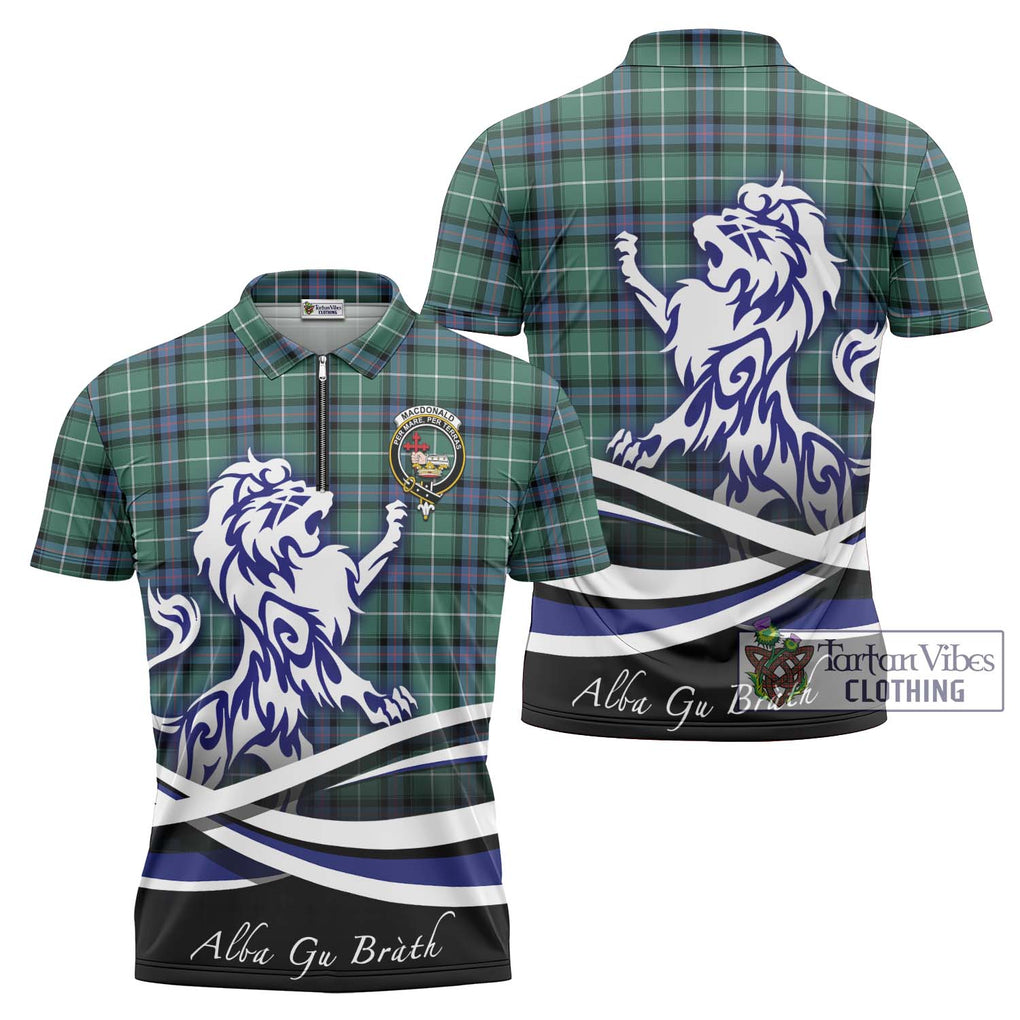 MacDonald of the Isles Hunting Ancient Tartan Zipper Polo Shirt with Alba Gu Brath Regal Lion Emblem Unisex - Tartanvibesclothing Shop