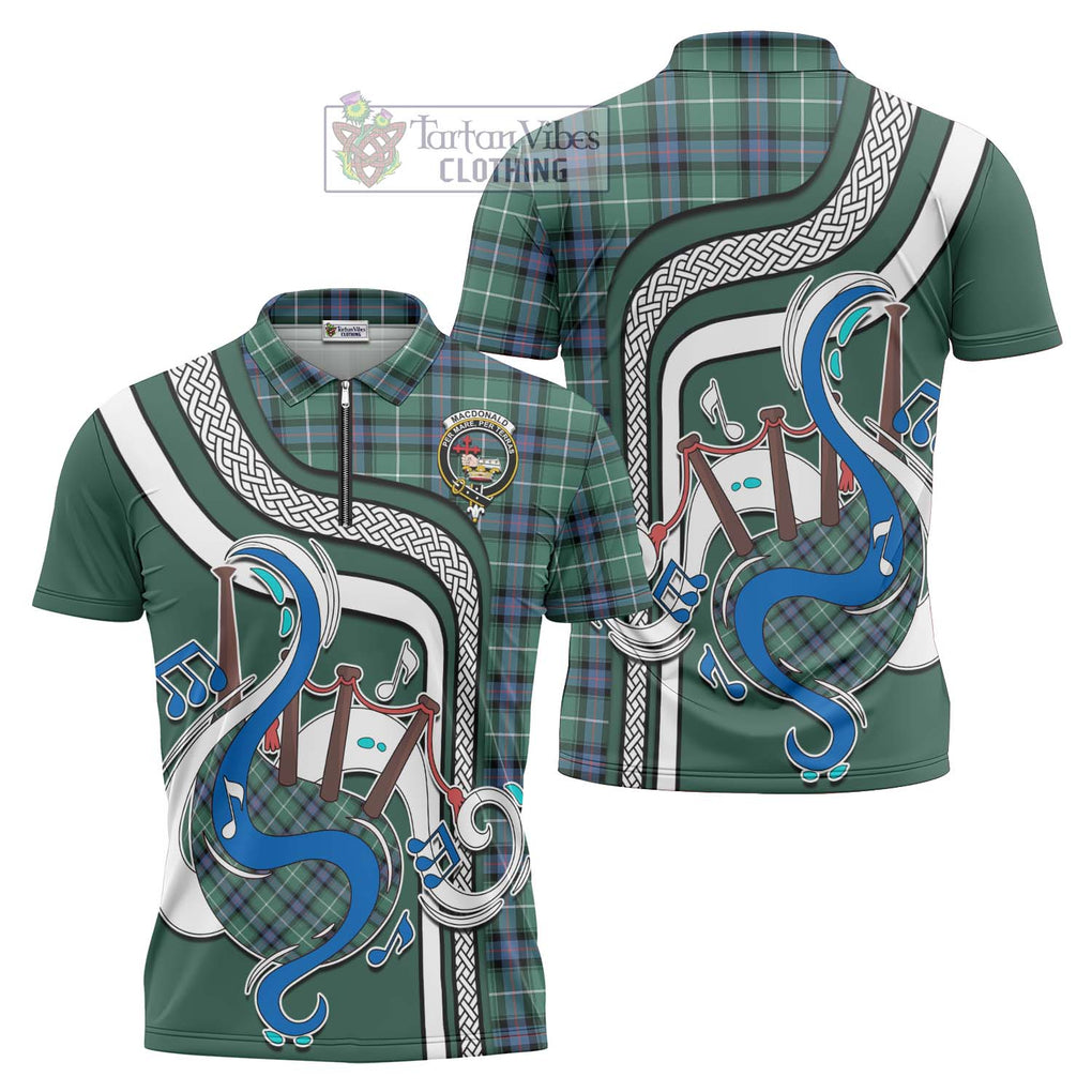 MacDonald of the Isles Hunting Ancient Tartan Zipper Polo Shirt with Epic Bagpipe Style Unisex - Tartanvibesclothing Shop