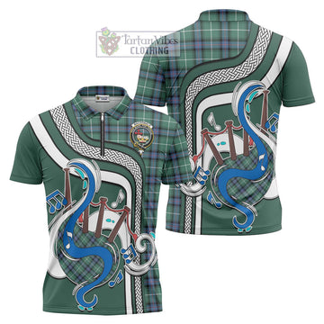 MacDonald of the Isles Hunting Ancient Tartan Zipper Polo Shirt with Epic Bagpipe Style