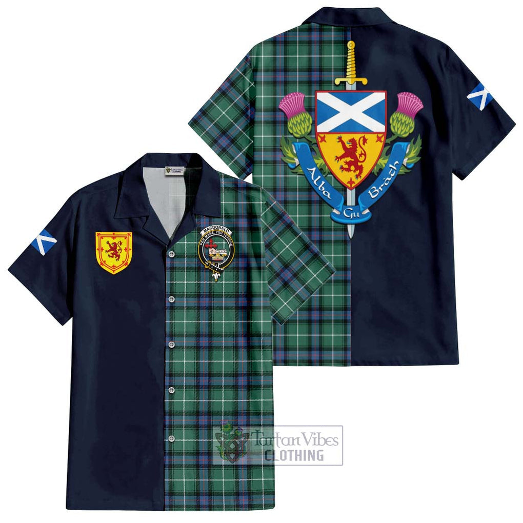 Tartan Vibes Clothing MacDonald of the Isles Hunting Ancient Tartan Short Sleeve Button Shirt with Scottish Lion Royal Arm Half Style