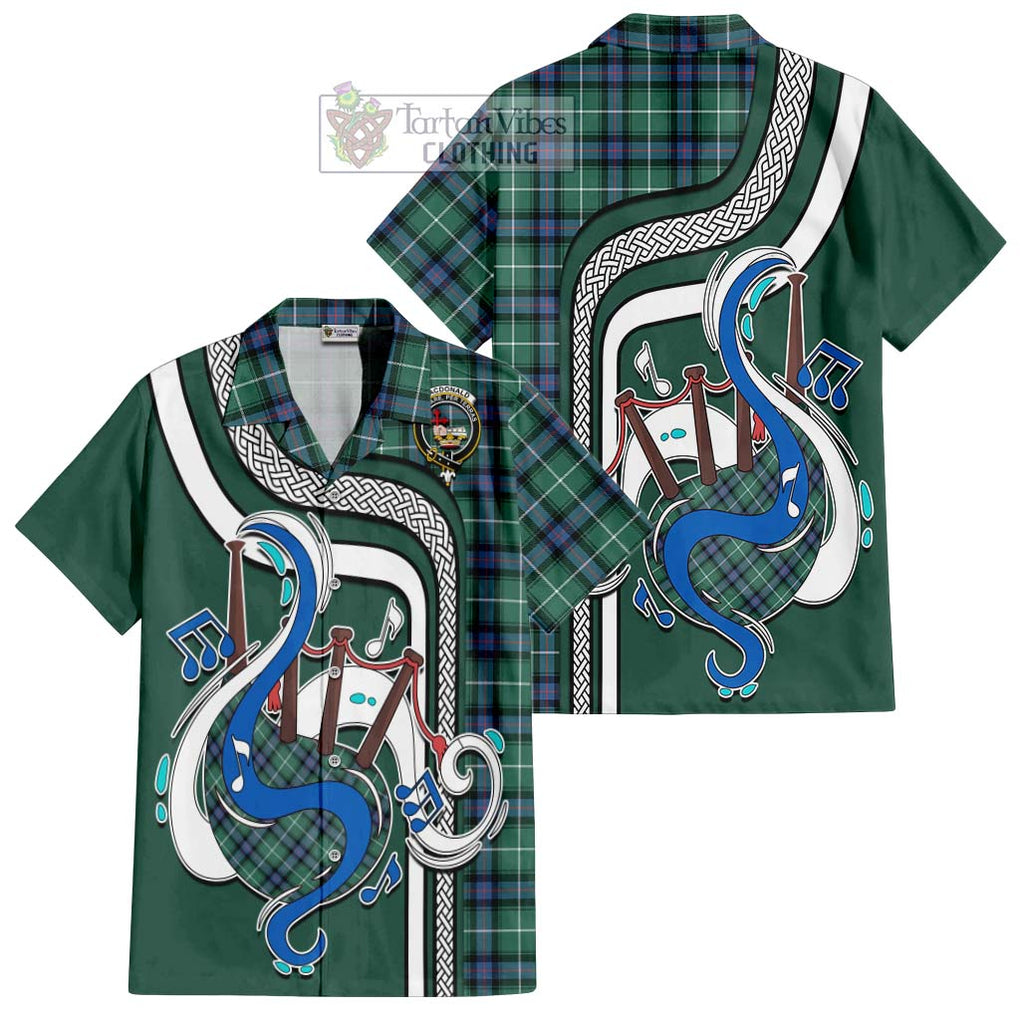 MacDonald of the Isles Hunting Ancient Tartan Short Sleeve Button Shirt with Epic Bagpipe Style Kid - Tartanvibesclothing Shop