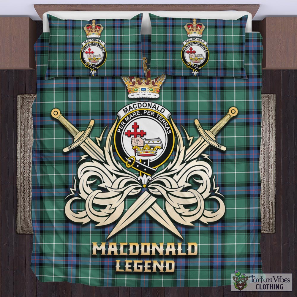 Tartan Vibes Clothing MacDonald of the Isles Hunting Ancient Tartan Bedding Set with Clan Crest and the Golden Sword of Courageous Legacy