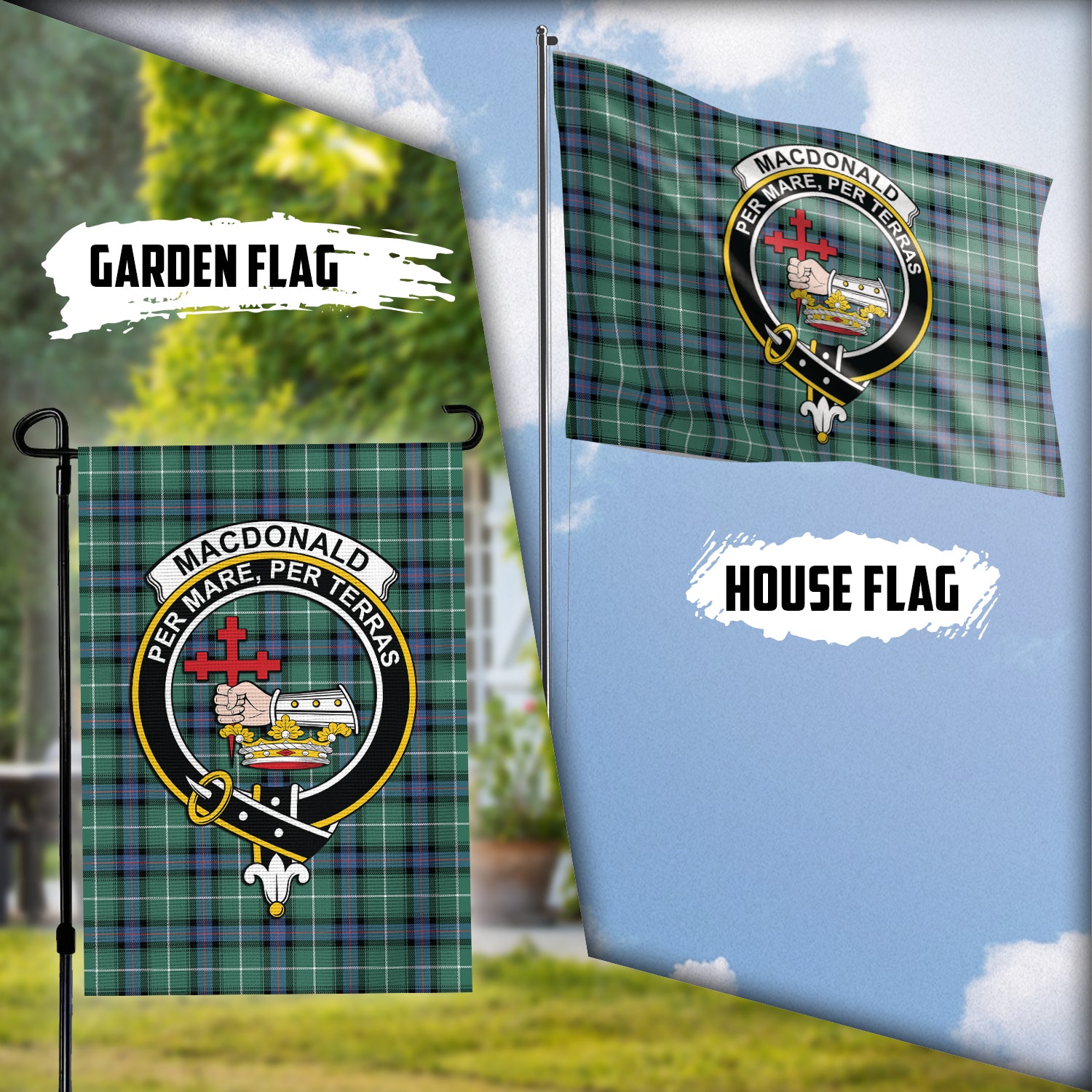 MacDonald of the Isles Hunting Ancient Tartan Flag with Family Crest Garden Flag (Vertical) - Tartan Vibes Clothing