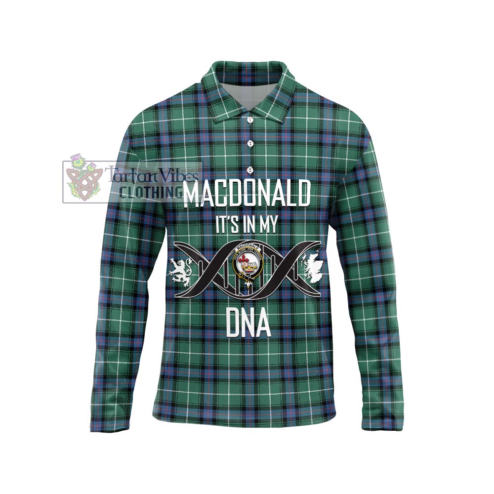 MacDonald of the Isles Hunting Ancient Tartan Long Sleeve Polo Shirt with Family Crest DNA In Me Style Unisex - Tartanvibesclothing Shop