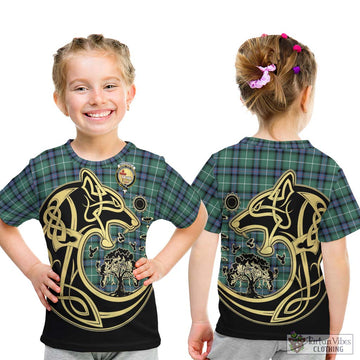 MacDonald of the Isles Hunting Ancient Tartan Kid T-Shirt with Family Crest Celtic Wolf Style