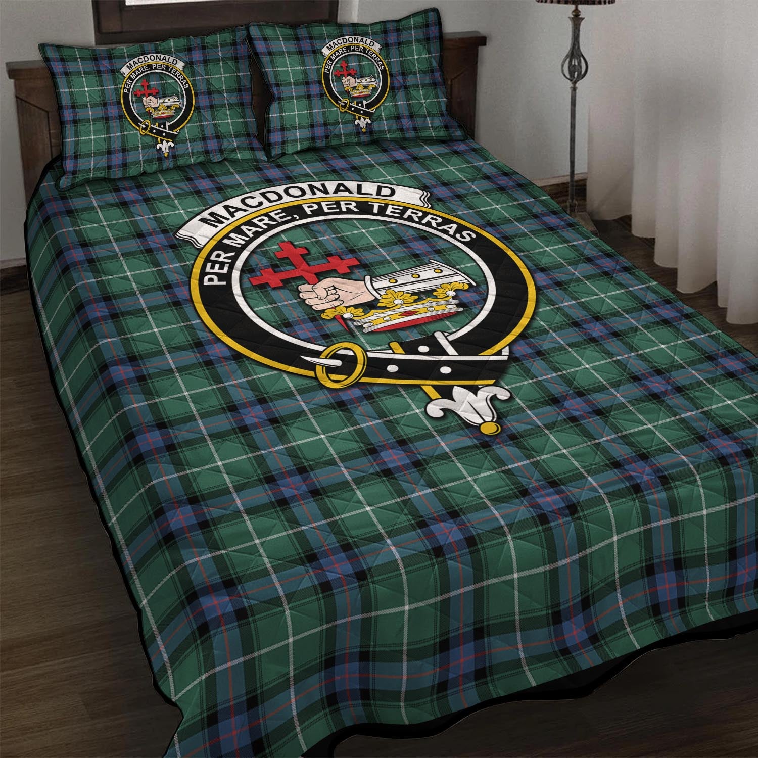 MacDonald of the Isles Hunting Ancient Tartan Quilt Bed Set with Family Crest - Tartan Vibes Clothing