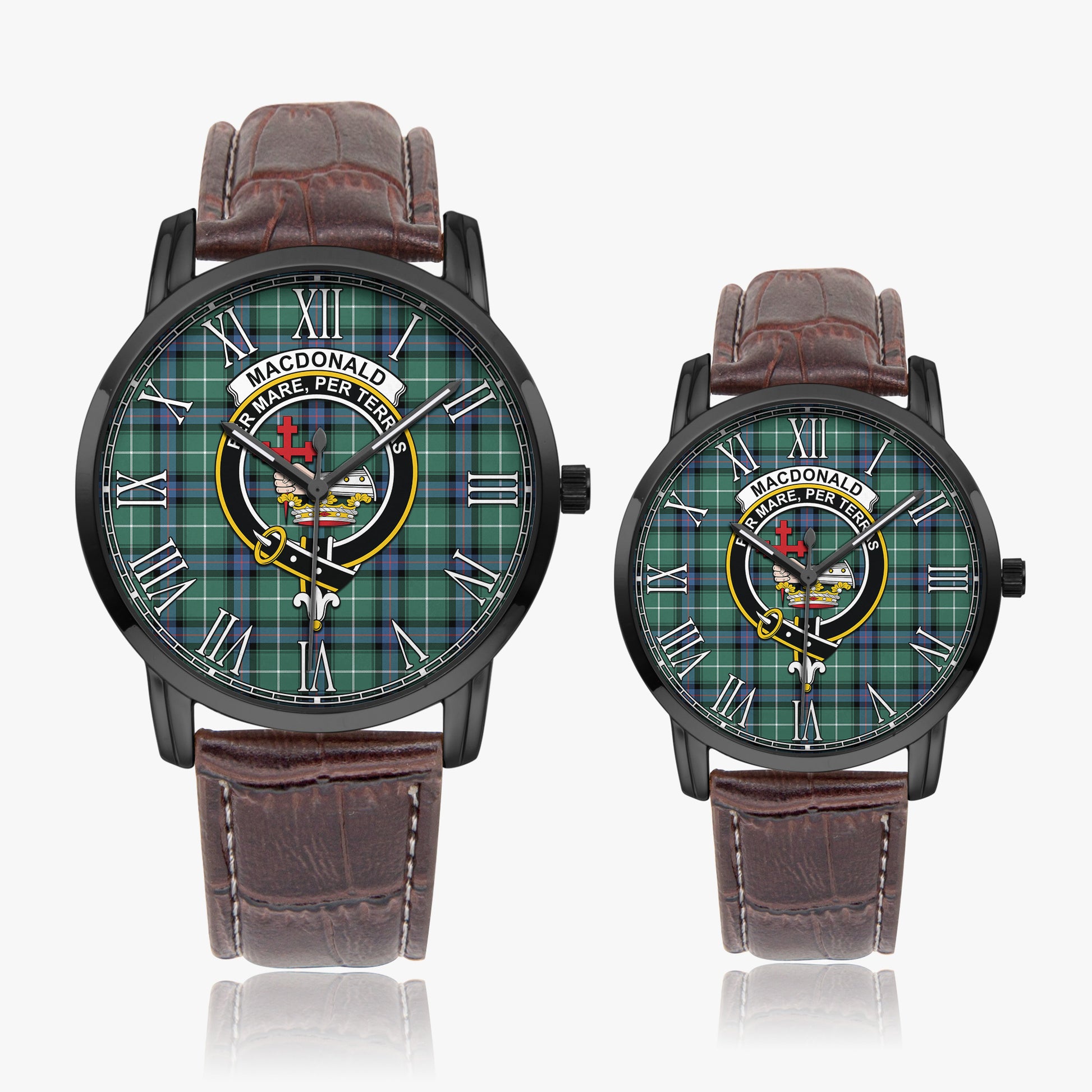 MacDonald of the Isles Hunting Ancient Tartan Family Crest Leather Strap Quartz Watch - Tartanvibesclothing