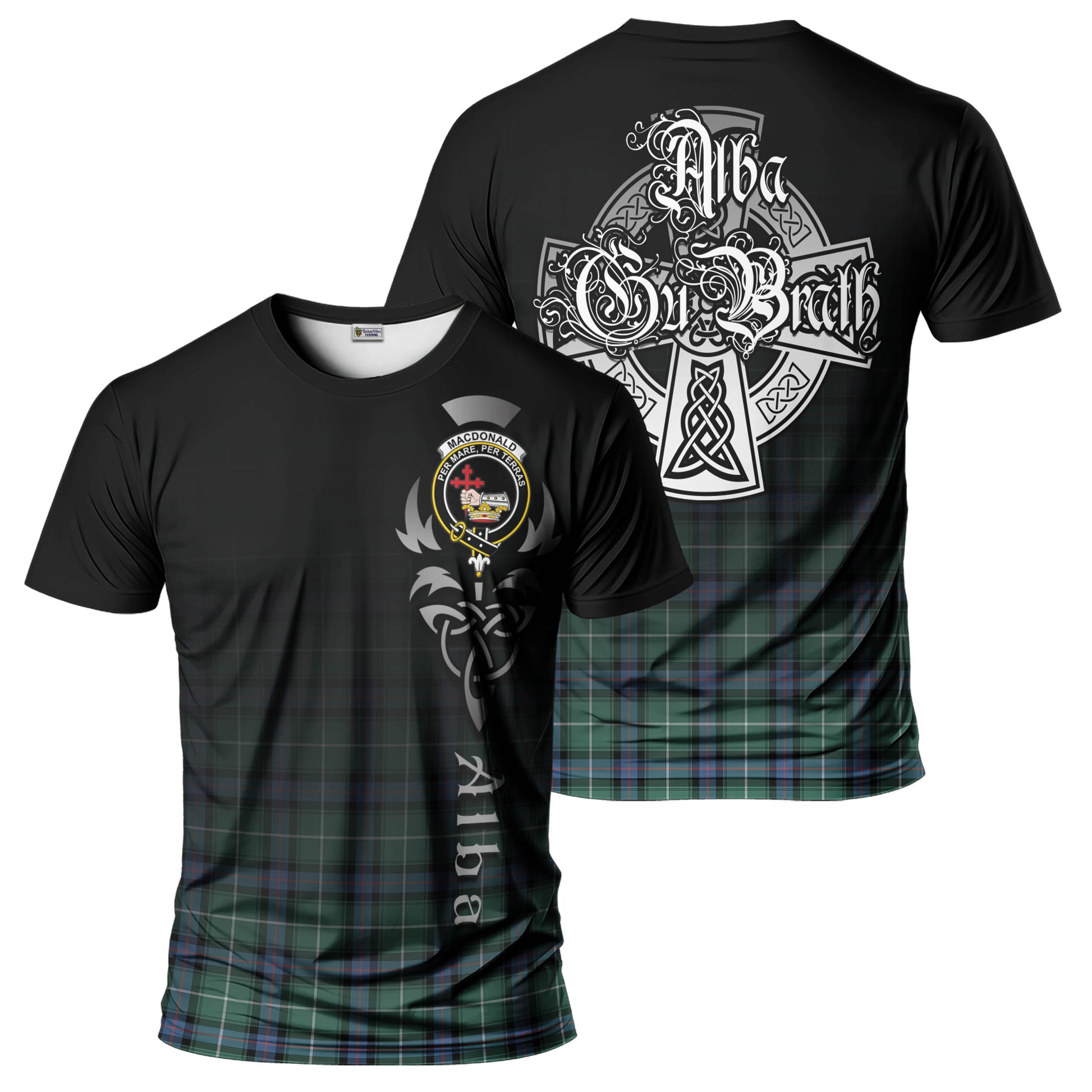 Tartan Vibes Clothing MacDonald of the Isles Hunting Ancient Tartan T-Shirt Featuring Alba Gu Brath Family Crest Celtic Inspired