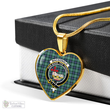 MacDonald of the Isles Hunting Ancient Tartan Heart Necklace with Family Crest