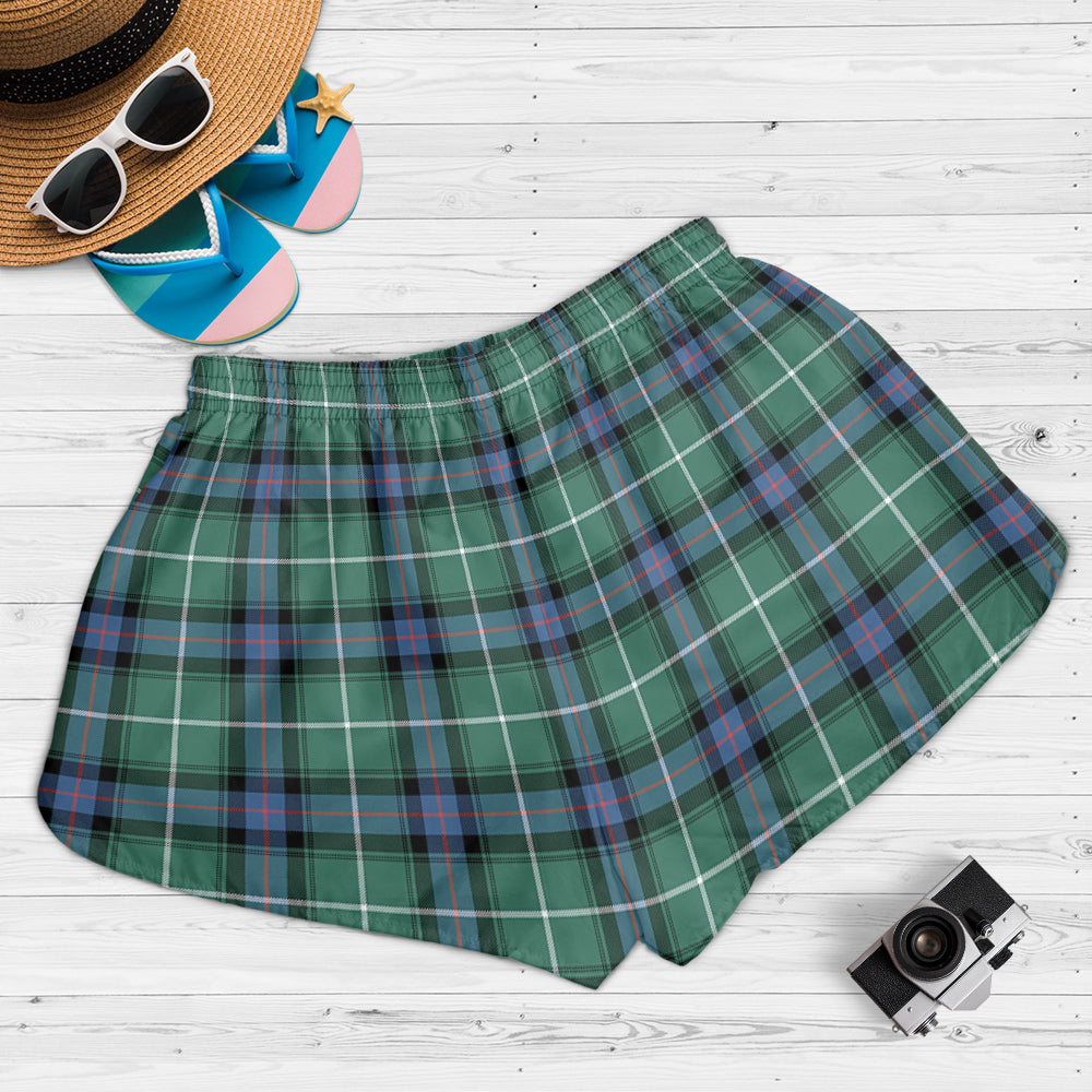 macdonald-of-the-isles-hunting-ancient-tartan-womens-shorts-with-family-crest