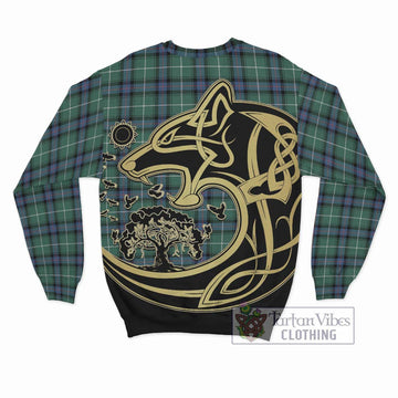 MacDonald of the Isles Hunting Ancient Tartan Sweatshirt with Family Crest Celtic Wolf Style