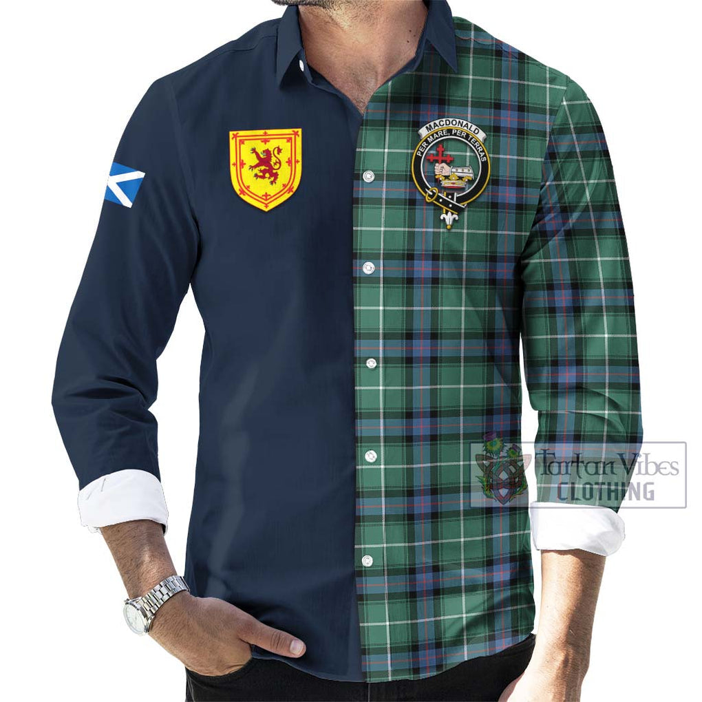 Tartan Vibes Clothing MacDonald of the Isles Hunting Ancient Tartan Long Sleeve Button Shirt with Scottish Lion Royal Arm Half Style