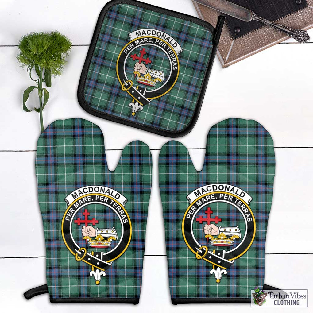 MacDonald of the Isles Hunting Ancient Tartan Combo Oven Mitt & Pot-Holder with Family Crest Combo 1 Oven Mitt & 1 Pot-Holder Black - Tartan Vibes Clothing