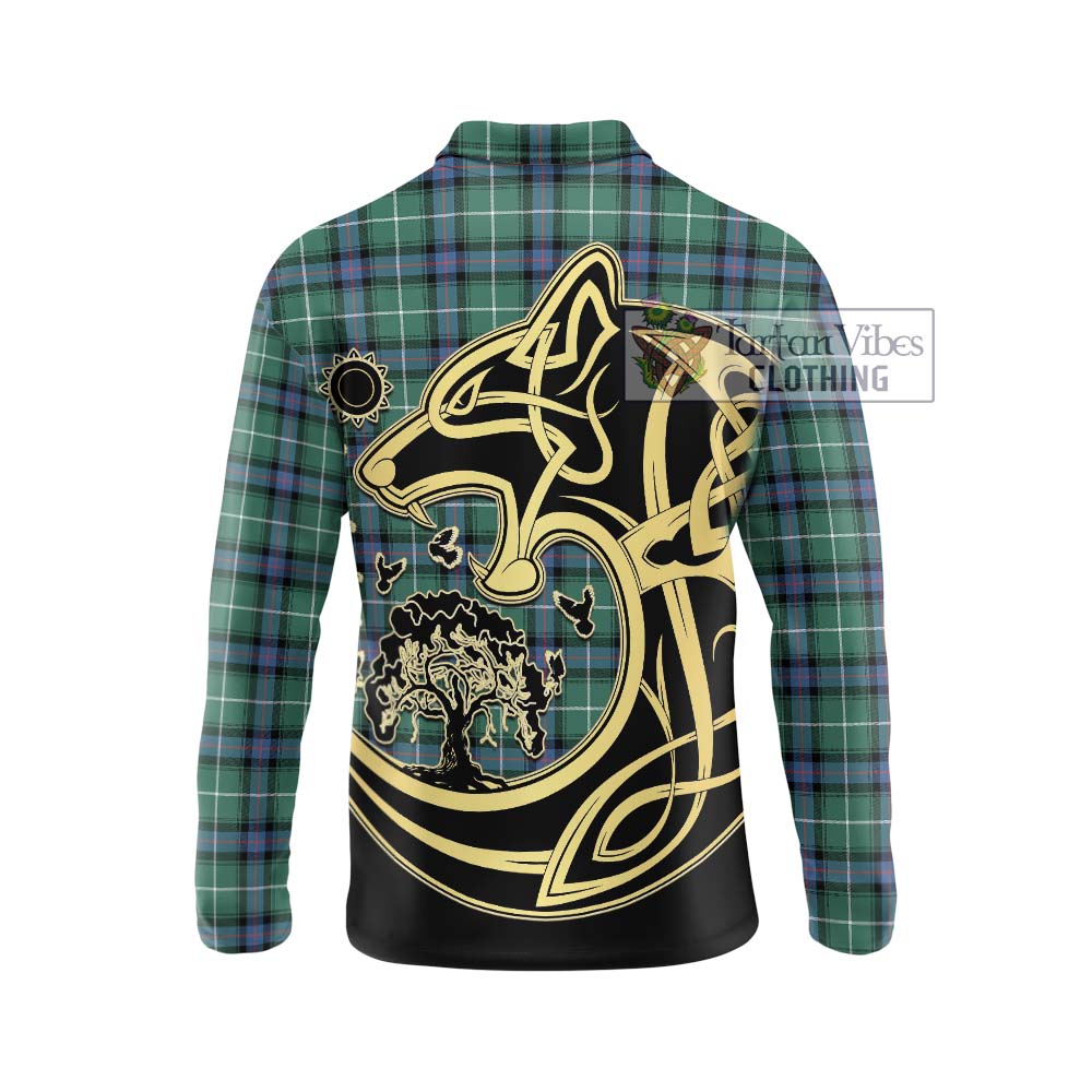 Tartan Vibes Clothing MacDonald of the Isles Hunting Ancient Tartan Long Sleeve Polo Shirt with Family Crest Celtic Wolf Style