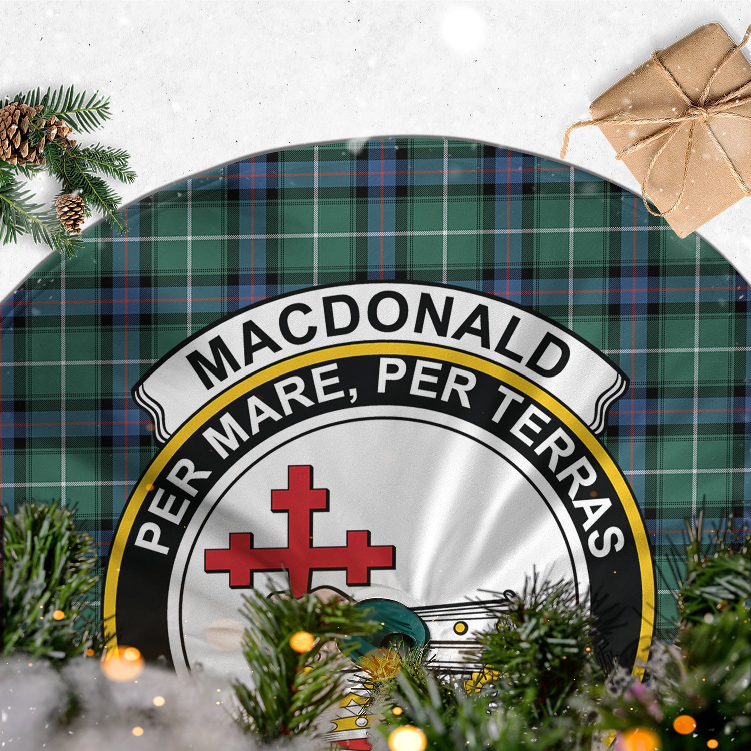 MacDonald of the Isles Hunting Ancient Tartan Christmas Tree Skirt with Family Crest - Tartanvibesclothing