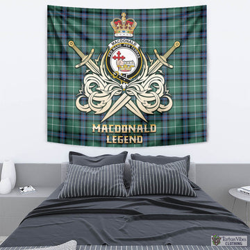 MacDonald of the Isles Hunting Ancient Tartan Tapestry with Clan Crest and the Golden Sword of Courageous Legacy