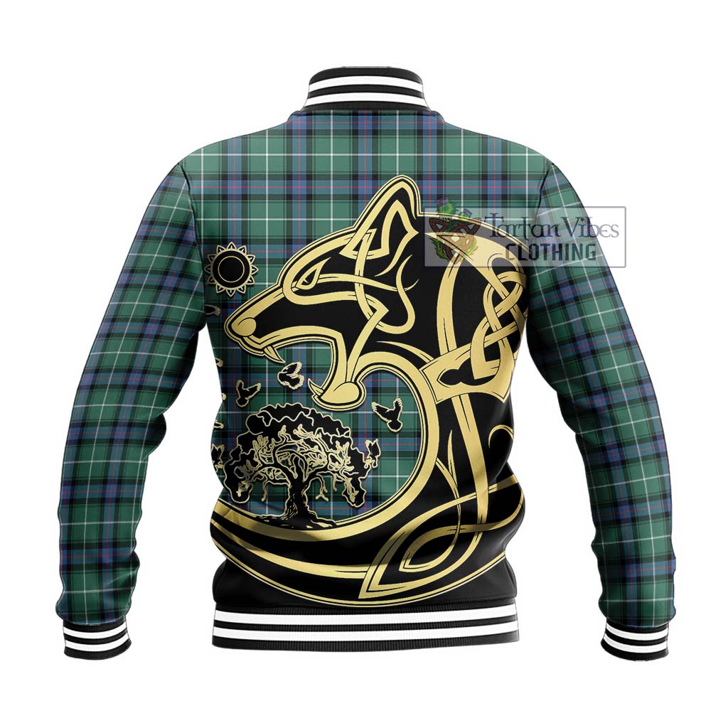 Tartan Vibes Clothing MacDonald of the Isles Hunting Ancient Tartan Baseball Jacket with Family Crest Celtic Wolf Style