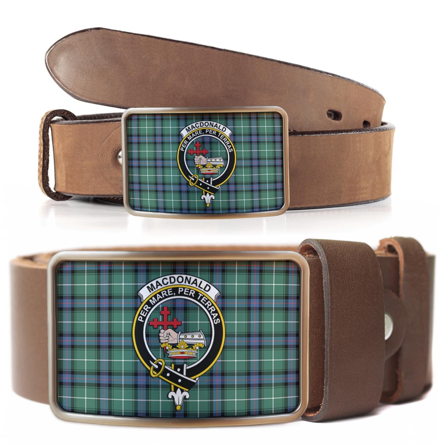 MacDonald of the Isles Hunting Ancient Tartan Belt Buckles with Family Crest - Tartanvibesclothing